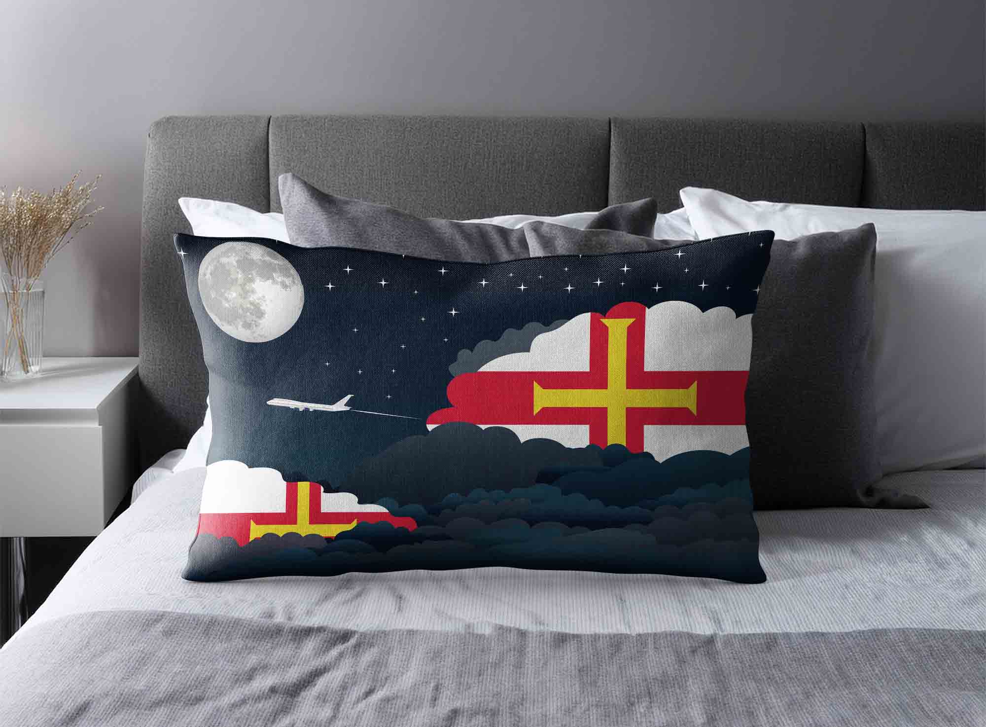 Guernsey World Airplane Night Clouds Square & Rectangle Pillow Cases | Aviation Night Sky Decorative Throw Pillow Covers image 2
