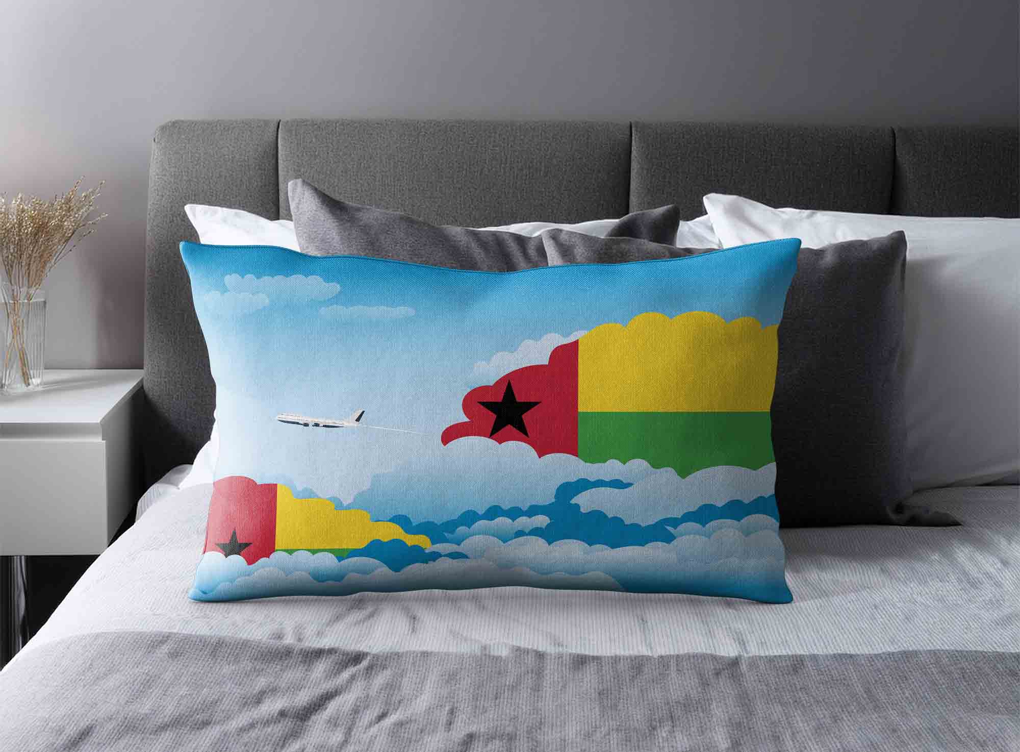 Guinea Bissau World Airplane Day Clouds Square & Rectangle Pillow Cases | Aviation Sky Travel Decorative Throw Pillow Covers image 2