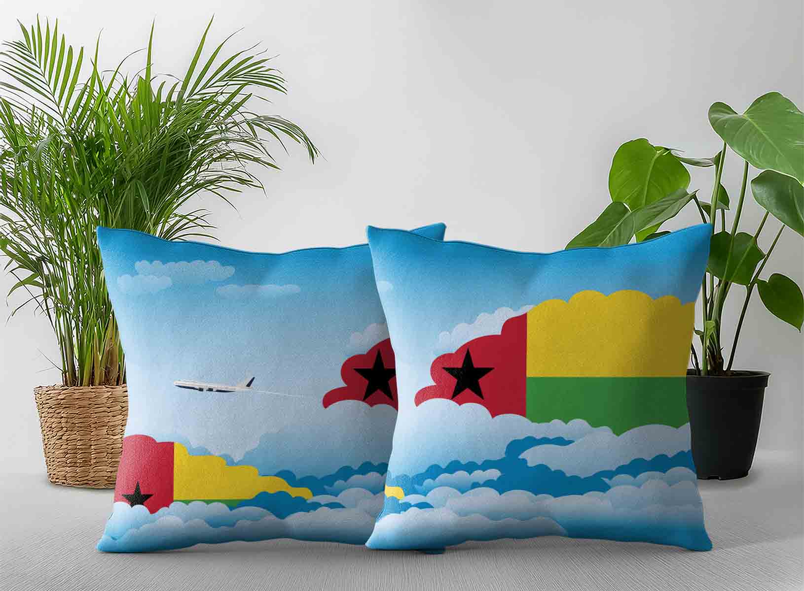 Guinea Bissau World Airplane Day Clouds Square & Rectangle Pillow Cases | Aviation Sky Travel Decorative Throw Pillow Covers