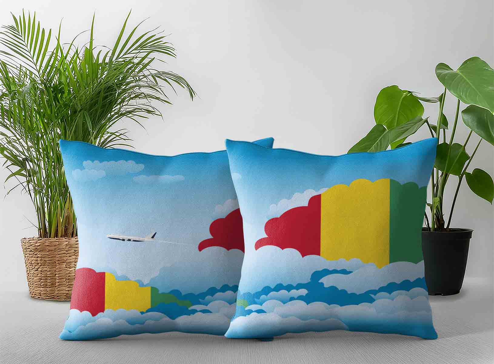 Guinea World Airplane Day Clouds Square & Rectangle Pillow Cases | Aviation Sky Travel Decorative Throw Pillow Covers