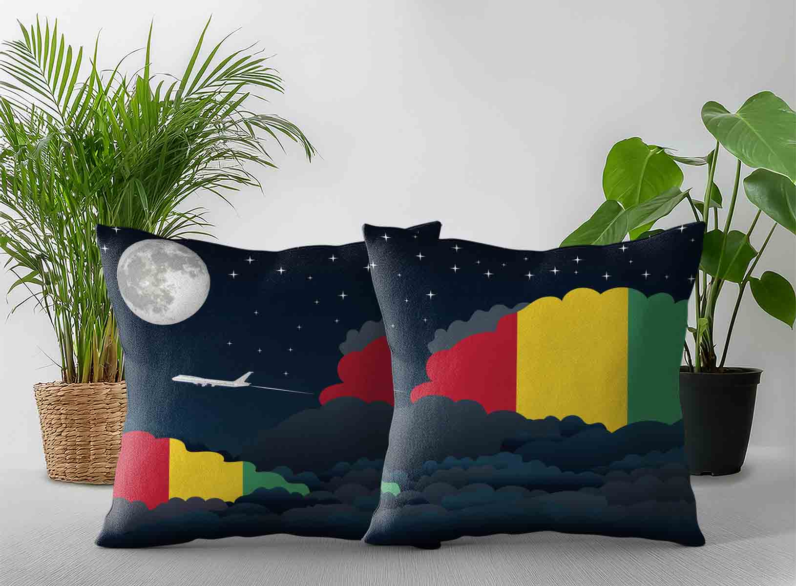 Guinea World Airplane Night Clouds Square & Rectangle Pillow Cases | Aviation Night Sky Decorative Throw Pillow Covers