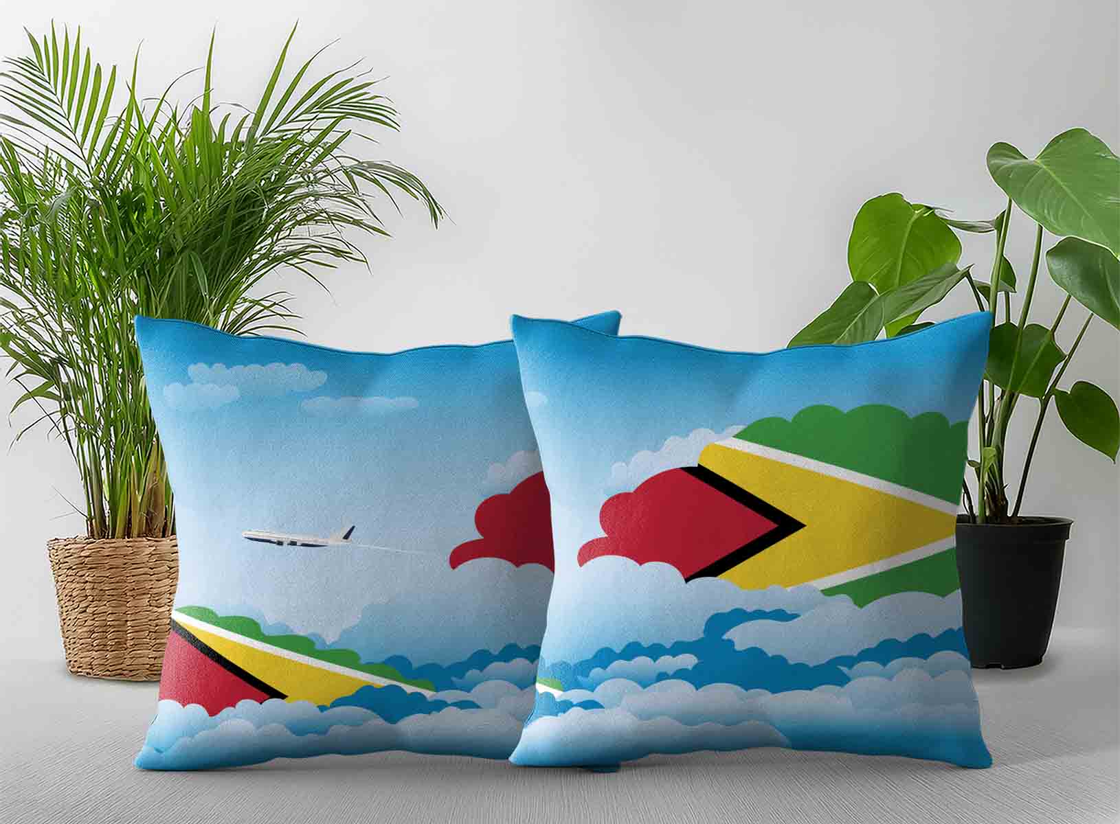Guyana World Airplane Day Clouds Square & Rectangle Pillow Cases | Aviation Sky Travel Decorative Throw Pillow Covers