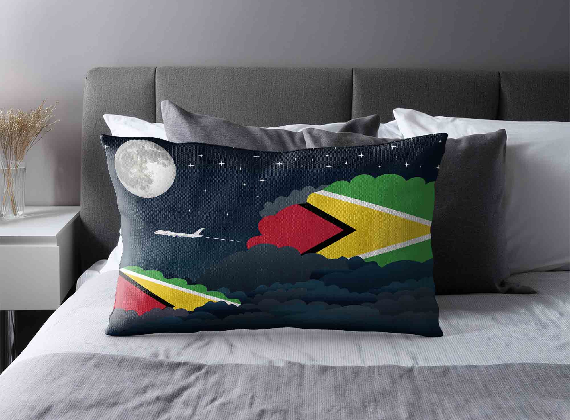 Guyana World Airplane Night Clouds Square & Rectangle Pillow Cases | Aviation Night Sky Decorative Throw Pillow Covers image 2