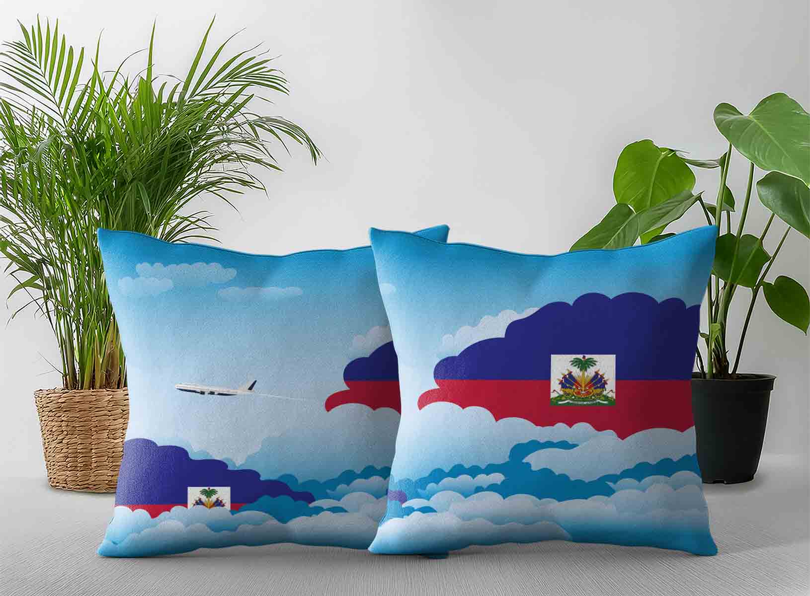 Haiti World Airplane Day Clouds Square & Rectangle Pillow Cases | Aviation Sky Travel Decorative Throw Pillow Covers