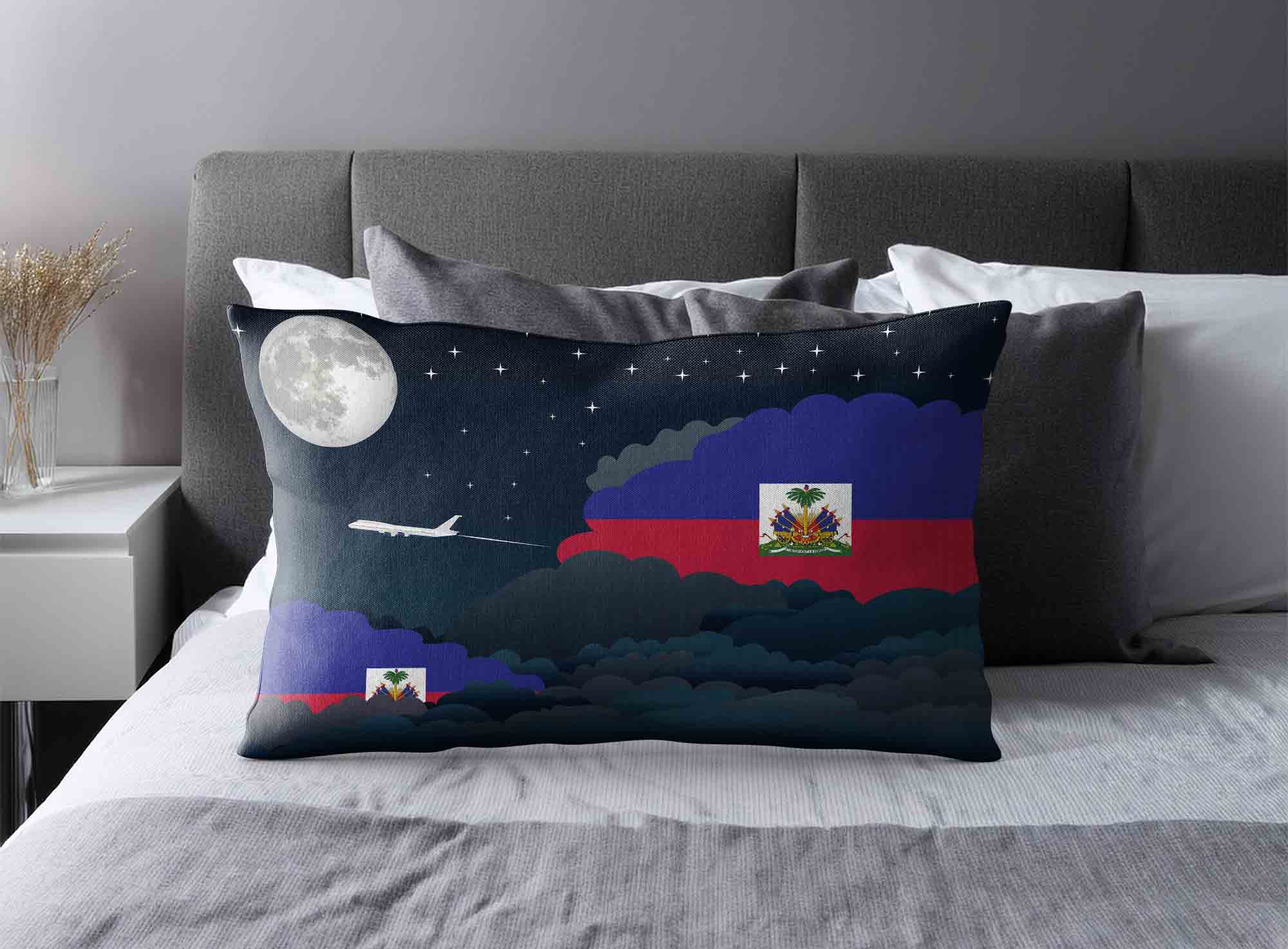 Haiti World Airplane Night Clouds Square & Rectangle Pillow Cases | Aviation Night Sky Decorative Throw Pillow Covers image 2