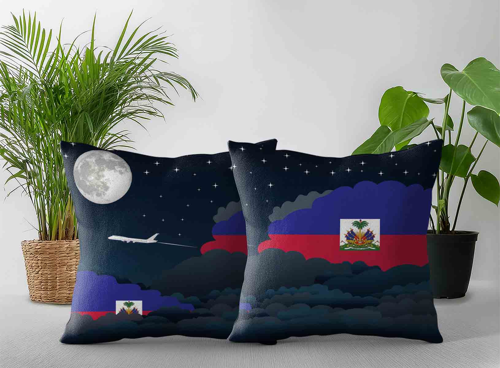 Haiti World Airplane Night Clouds Square & Rectangle Pillow Cases | Aviation Night Sky Decorative Throw Pillow Covers