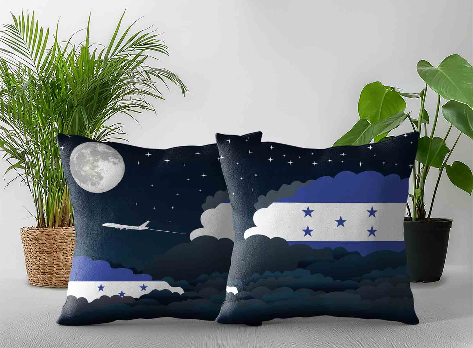 Honduras World Airplane Night Clouds Square & Rectangle Pillow Cases | Aviation Night Sky Decorative Throw Pillow Covers