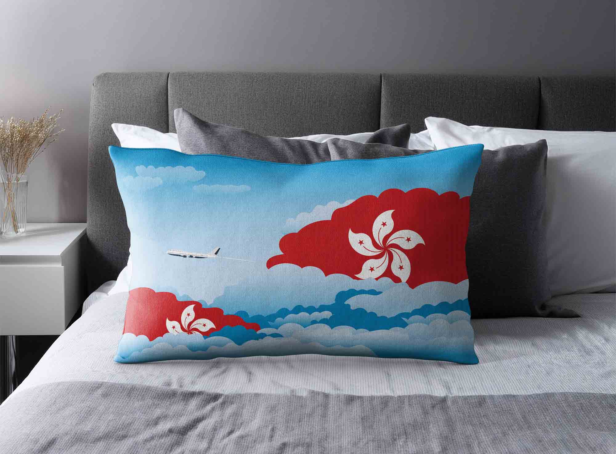 Hong Kong World Airplane Day Clouds Square & Rectangle Pillow Cases | Aviation Sky Travel Decorative Throw Pillow Covers image 2