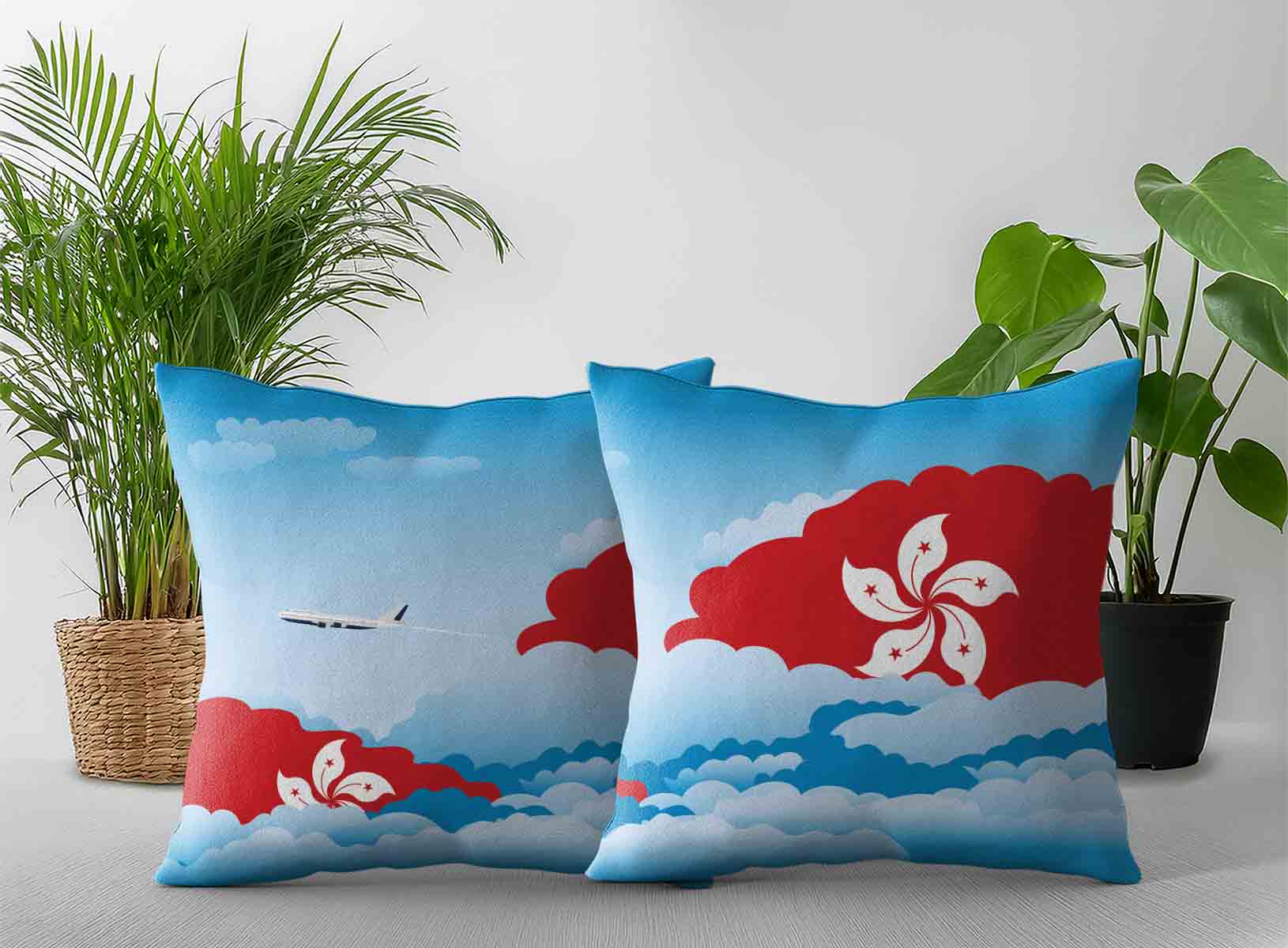 Hong Kong World Airplane Day Clouds Square & Rectangle Pillow Cases | Aviation Sky Travel Decorative Throw Pillow Covers