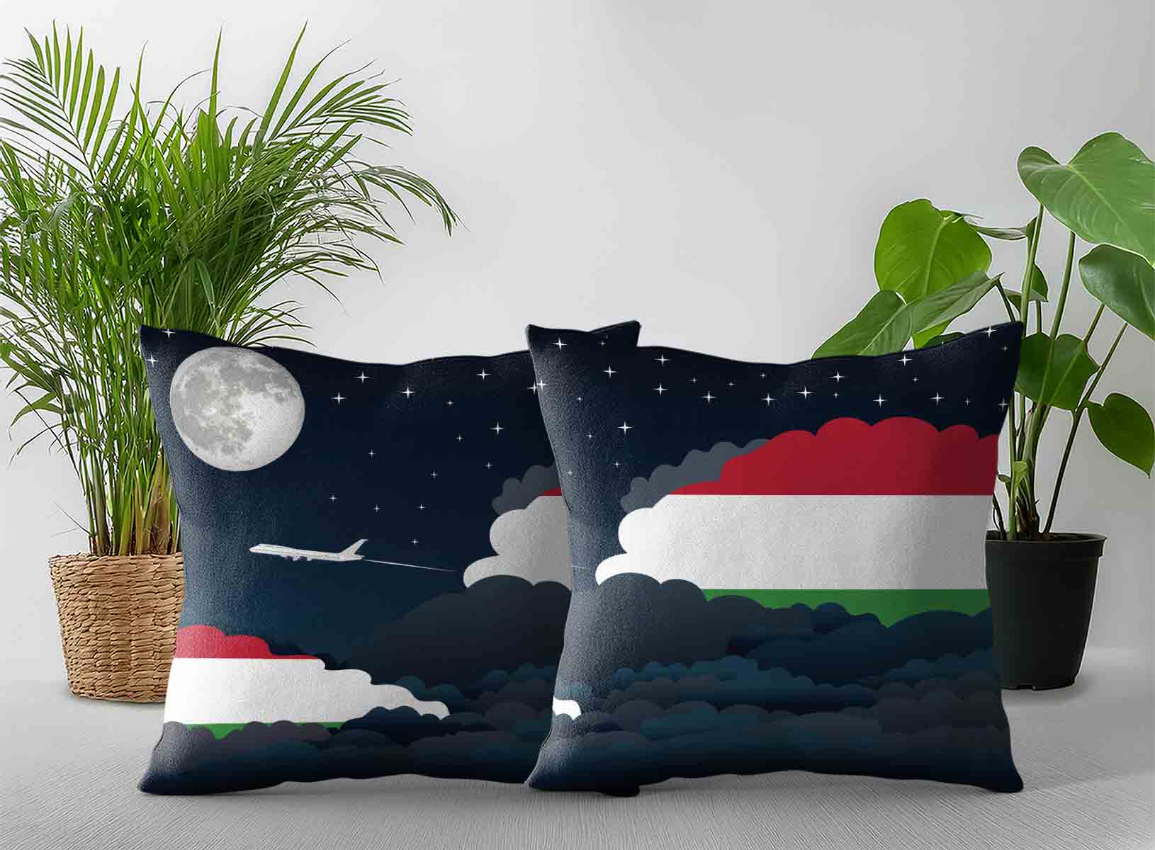 Hungary World Airplane Night Clouds Square & Rectangle Pillow Cases | Aviation Night Sky Decorative Throw Pillow Covers