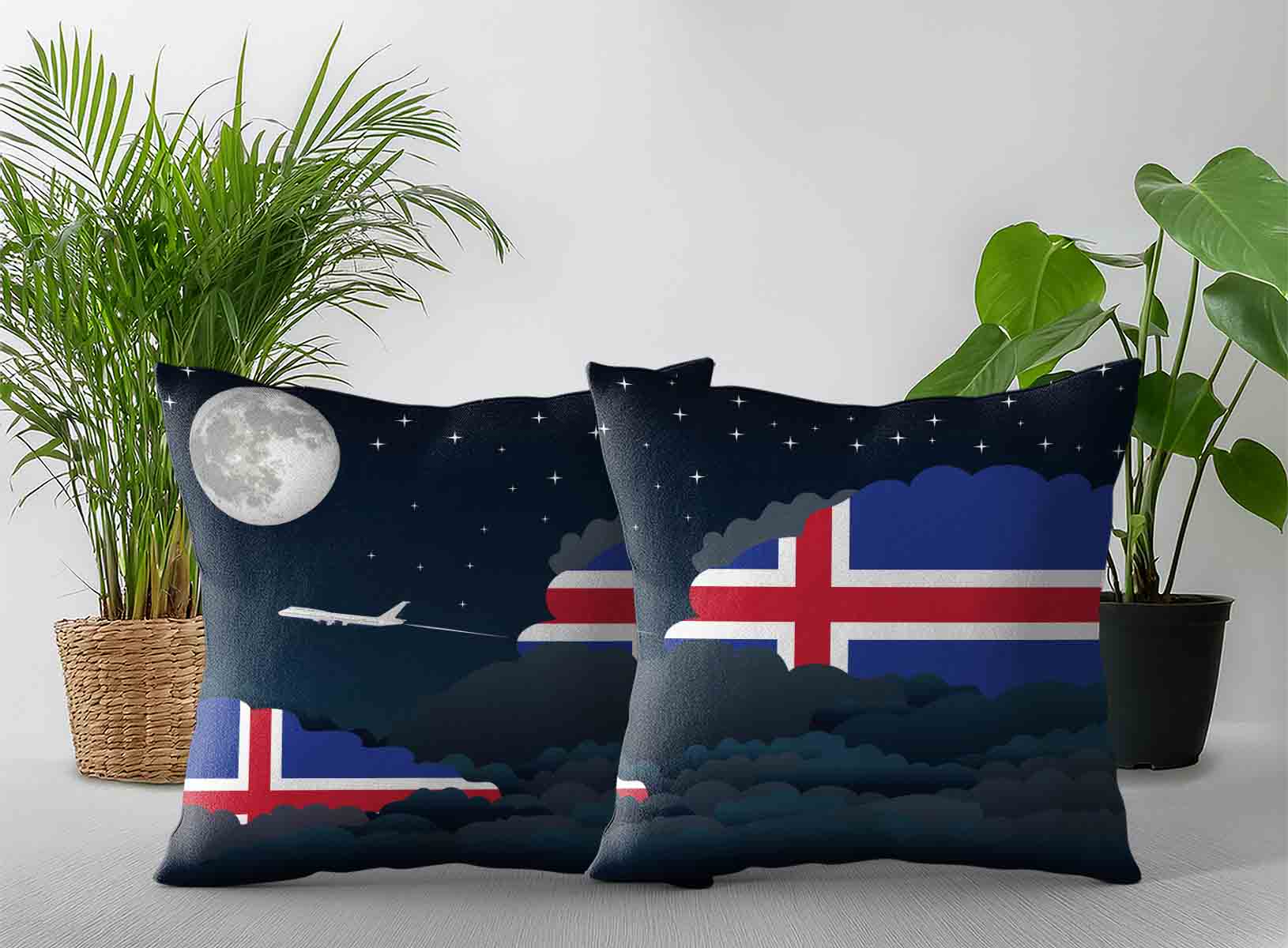 Iceland World Airplane Night Clouds Square & Rectangle Pillow Cases | Aviation Night Sky Decorative Throw Pillow Covers