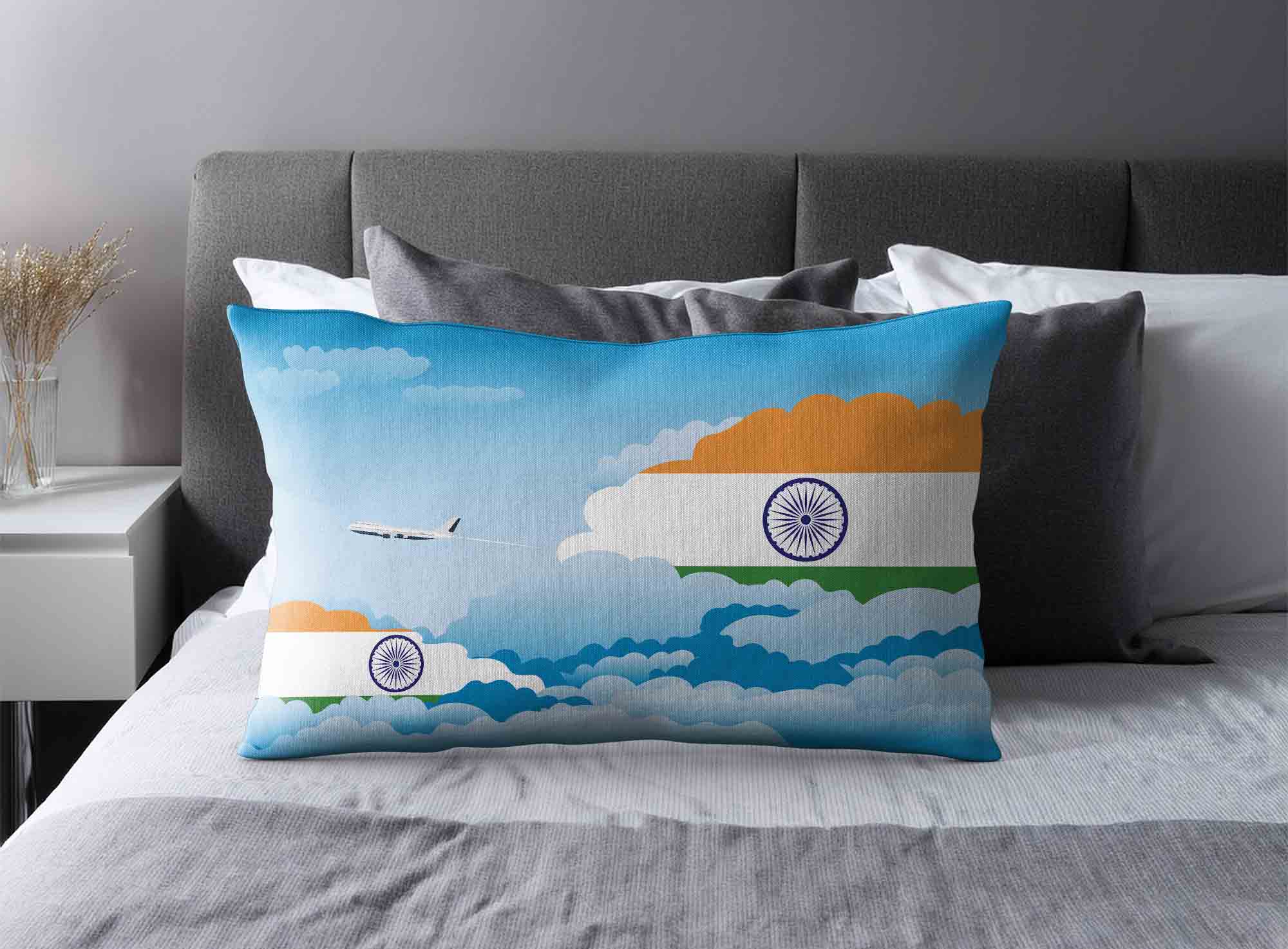 India World Airplane Day Clouds Square & Rectangle Pillow Cases | Aviation Sky Travel Decorative Throw Pillow Covers image 2
