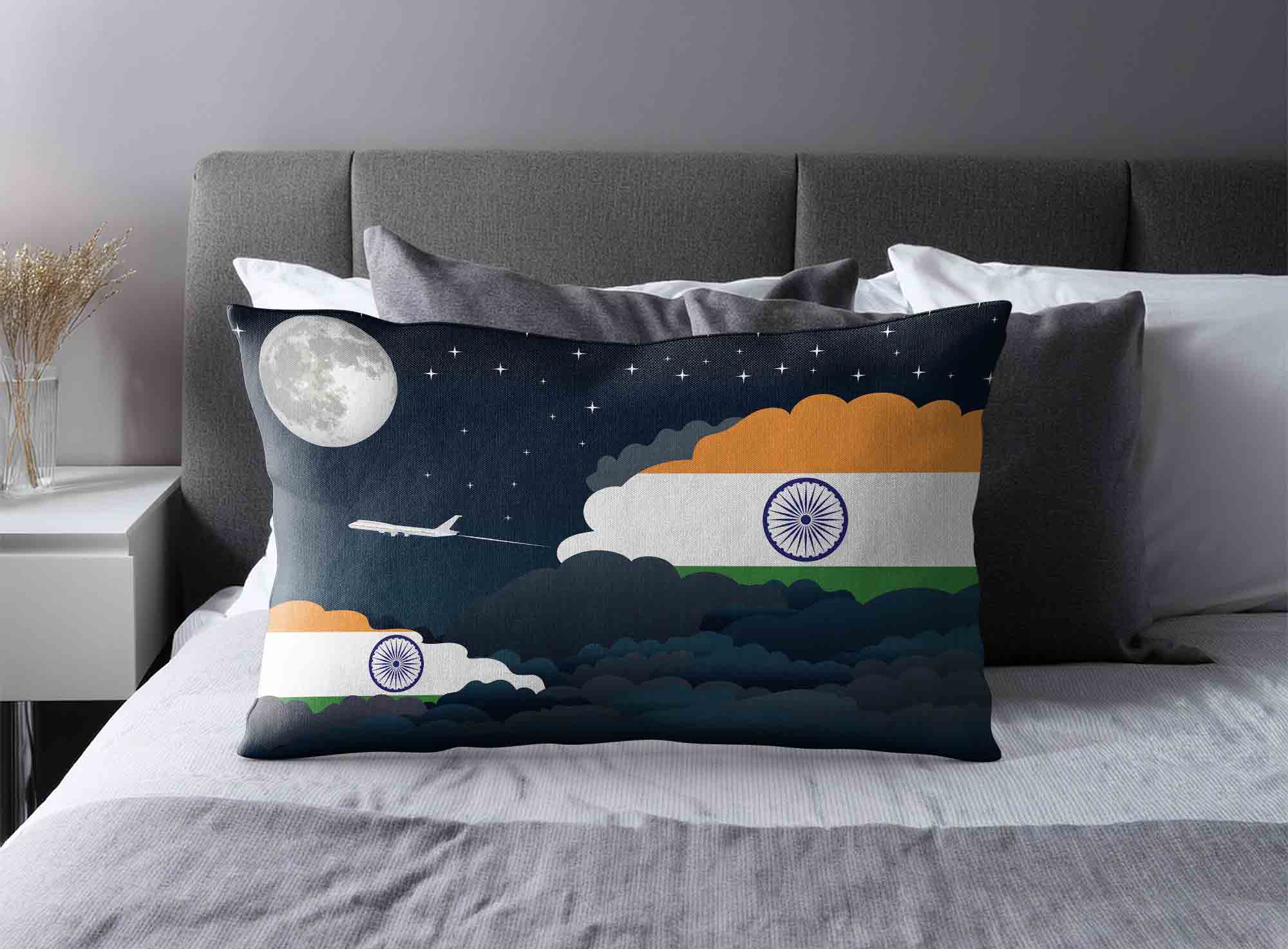 India World Airplane Night Clouds Square & Rectangle Pillow Cases | Aviation Night Sky Decorative Throw Pillow Covers image 2