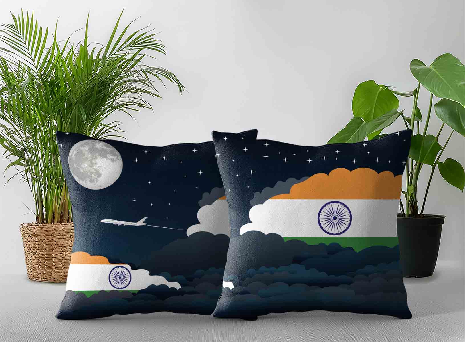 India World Airplane Night Clouds Square & Rectangle Pillow Cases | Aviation Night Sky Decorative Throw Pillow Covers