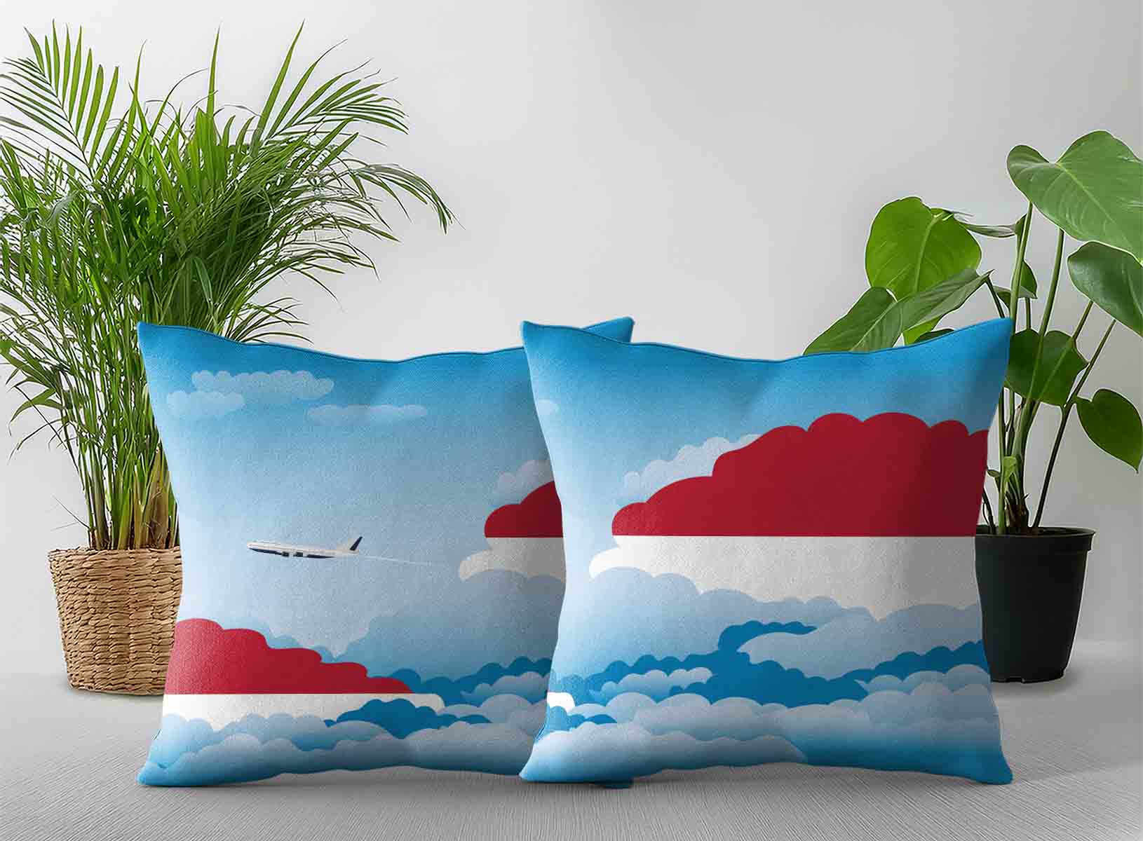 Indonesia World Airplane Day Clouds Square & Rectangle Pillow Cases | Aviation Sky Travel Decorative Throw Pillow Covers
