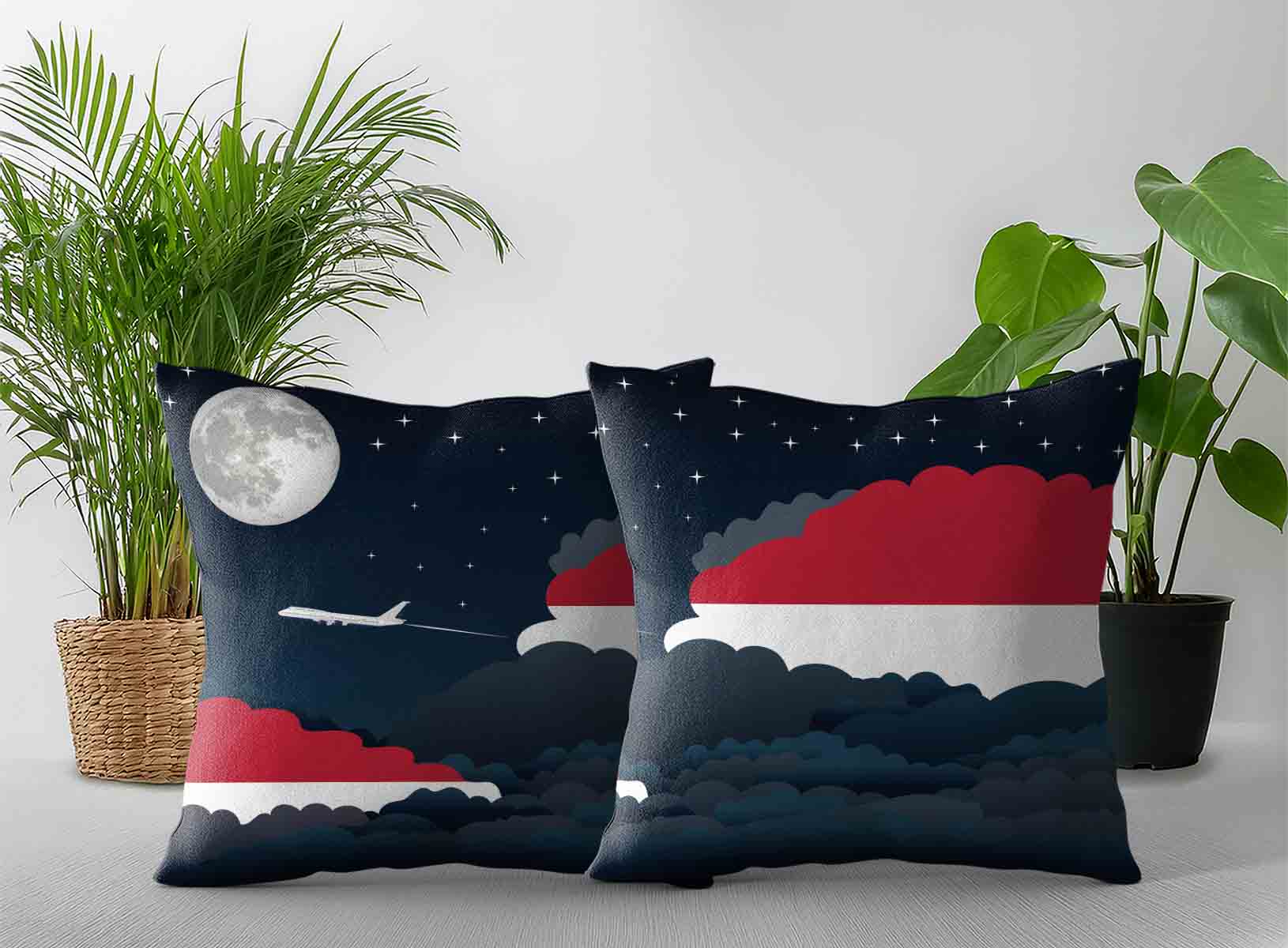 Indonesia World Airplane Night Clouds Square & Rectangle Pillow Cases | Aviation Night Sky Decorative Throw Pillow Covers