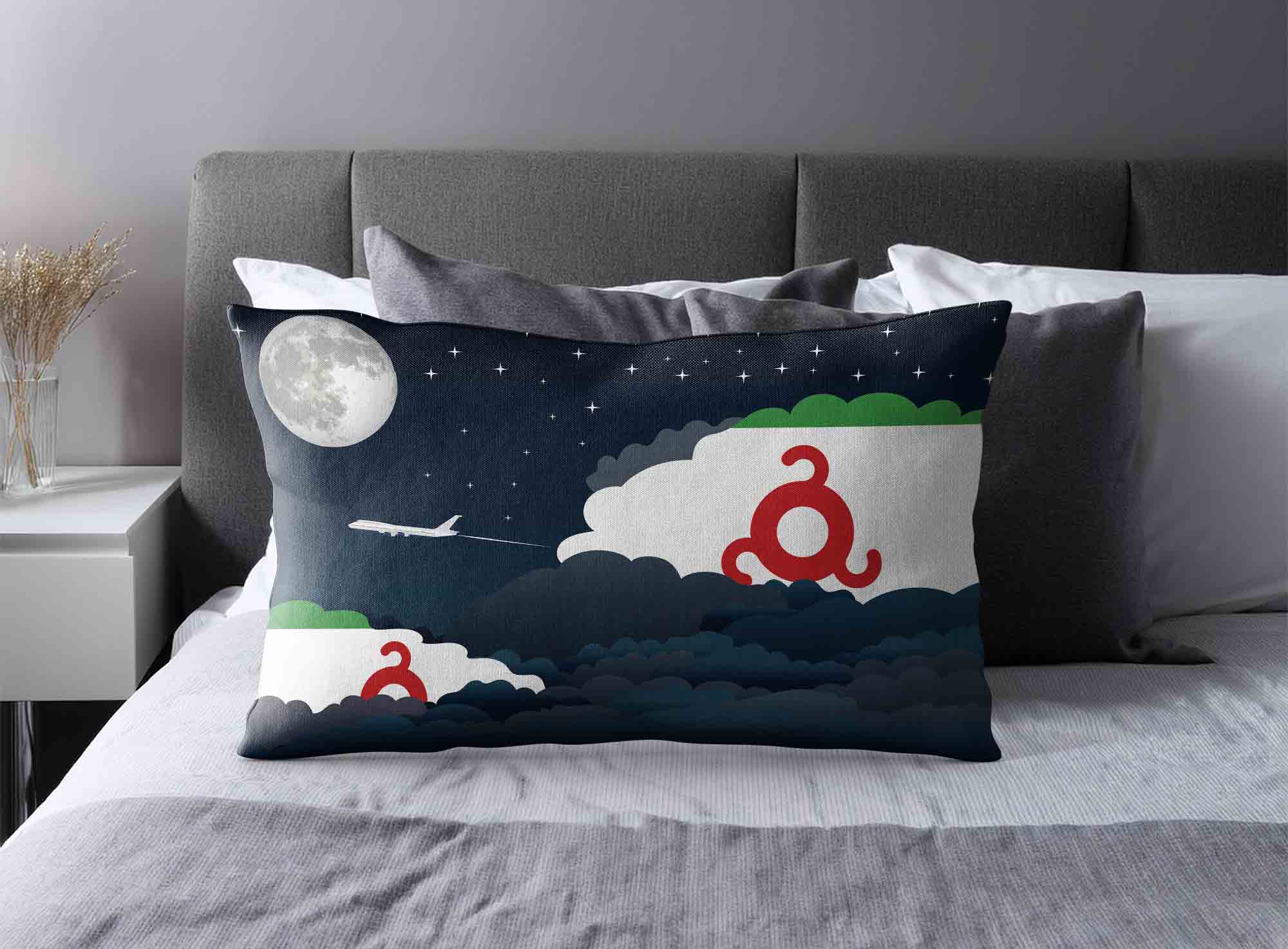 Ingushetia World Airplane Night Clouds Square & Rectangle Pillow Cases | Aviation Night Sky Decorative Throw Pillow Covers image 2