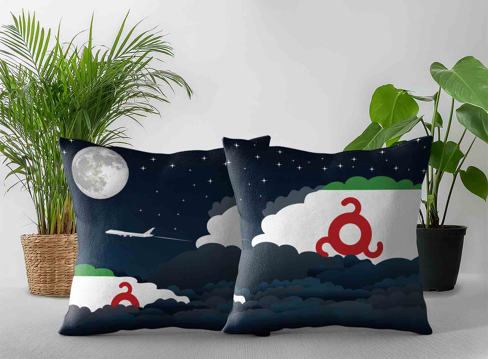 Ingushetia World Airplane Night Clouds Square & Rectangle Pillow Cases | Aviation Night Sky Decorative Throw Pillow Covers