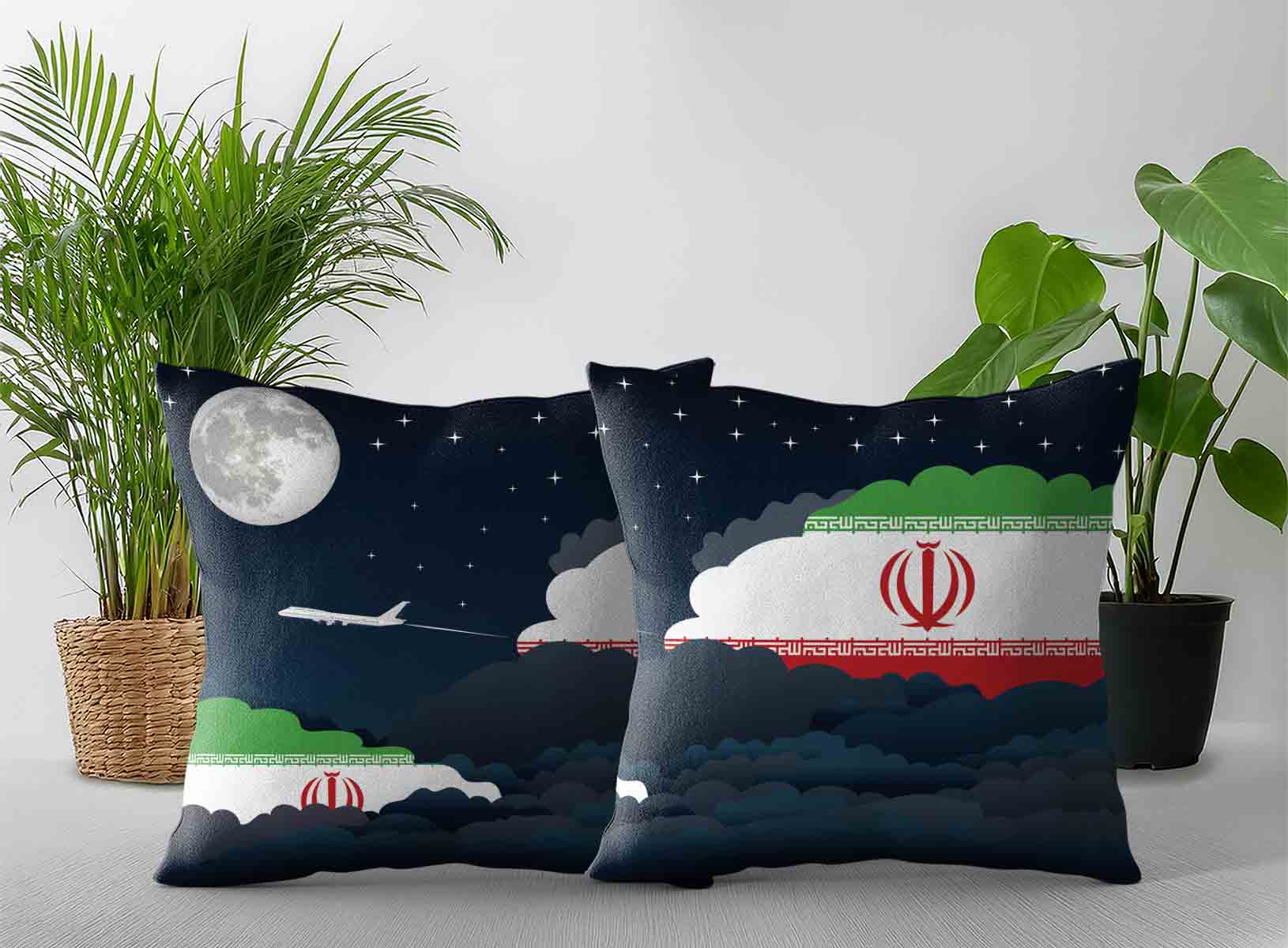 Iran World Airplane Night Clouds Square & Rectangle Pillow Cases | Aviation Night Sky Decorative Throw Pillow Covers