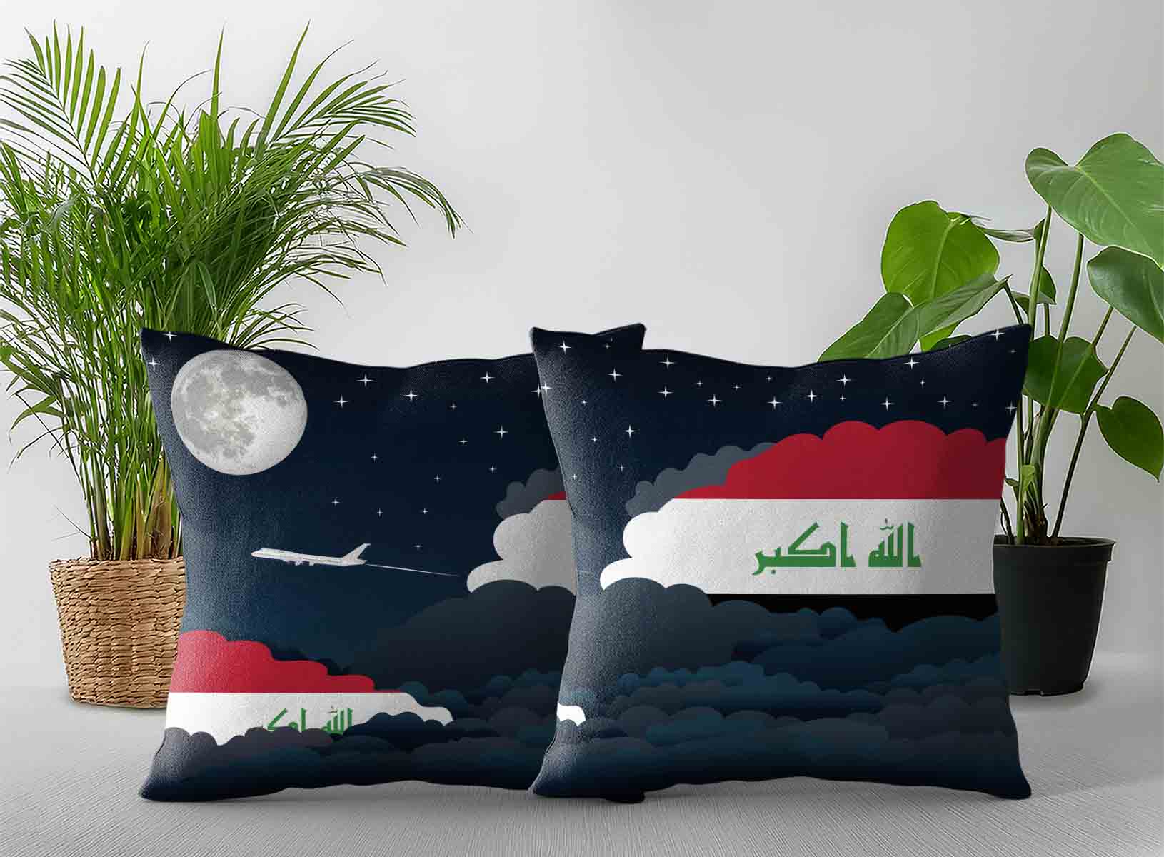 Iraq World Airplane Night Clouds Square & Rectangle Pillow Cases | Aviation Night Sky Decorative Throw Pillow Covers