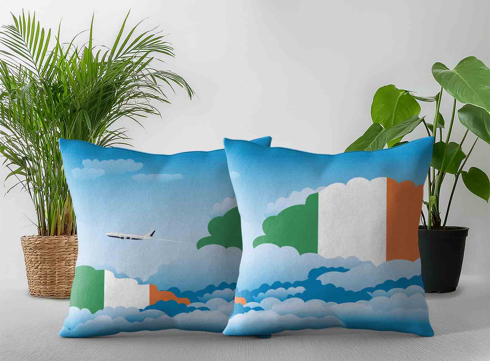 Ireland World Airplane Day Clouds Square & Rectangle Pillow Cases | Aviation Sky Travel Decorative Throw Pillow Covers