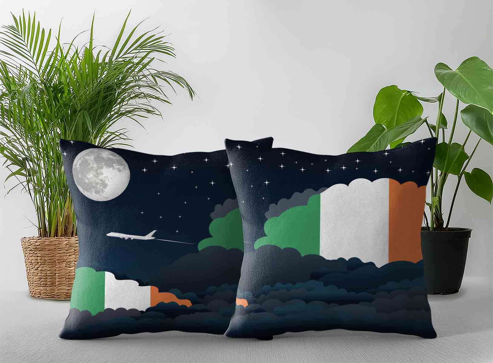 Ireland World Airplane Night Clouds Square & Rectangle Pillow Cases | Aviation Night Sky Decorative Throw Pillow Covers