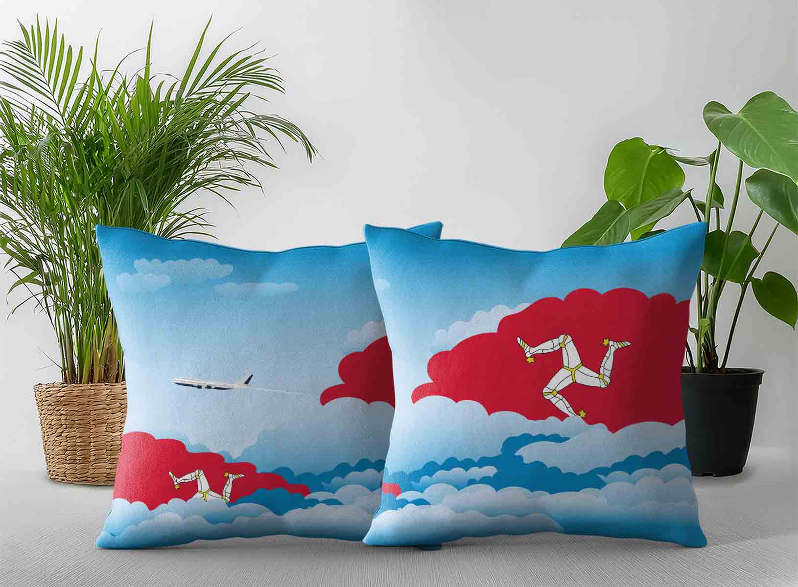 Isle of Man World Airplane Day Clouds Square & Rectangle Pillow Cases | Aviation Sky Travel Decorative Throw Pillow Covers