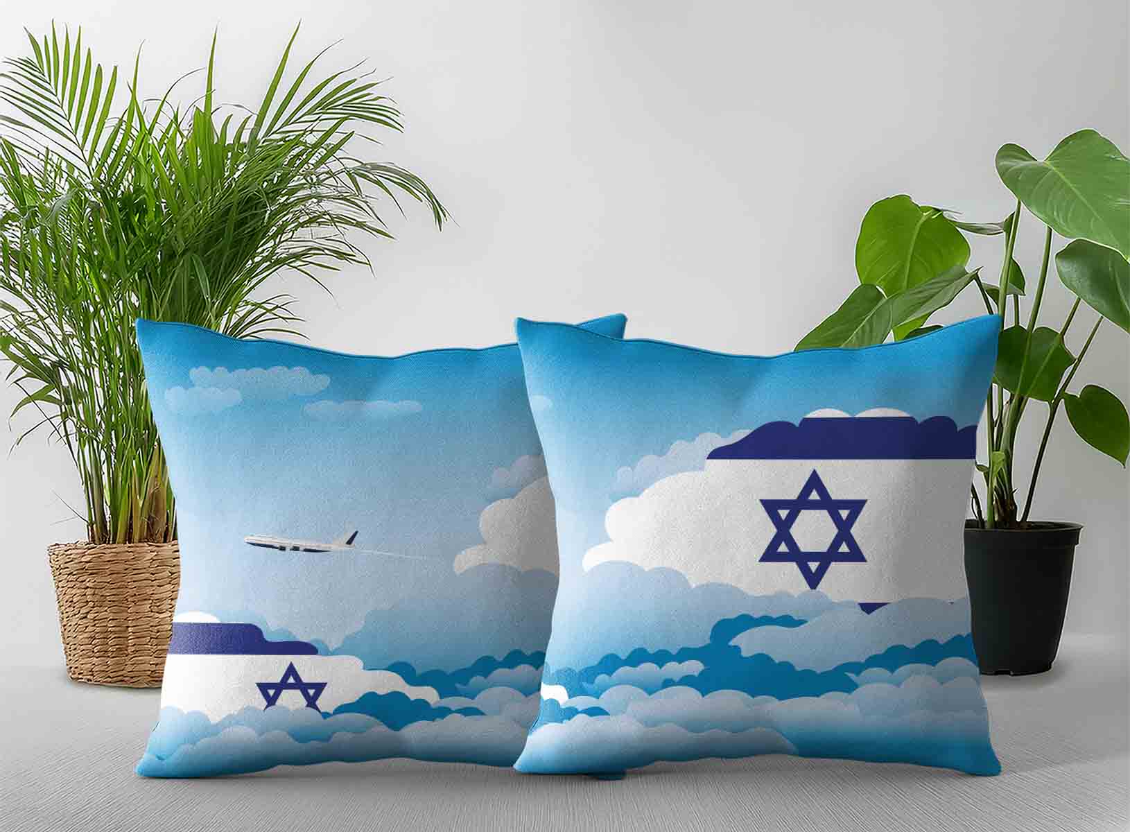 Israel World Airplane Day Clouds Square & Rectangle Pillow Cases | Aviation Sky Travel Decorative Throw Pillow Covers