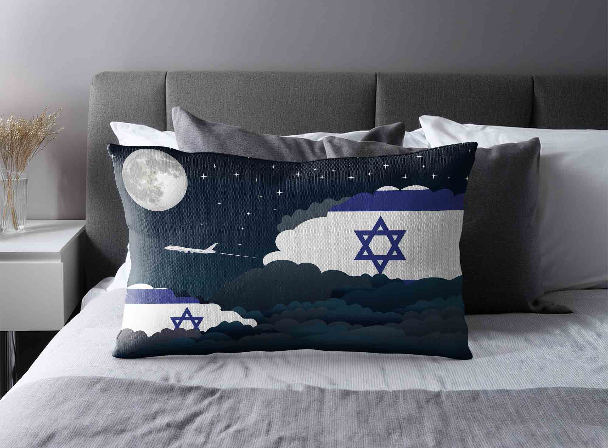 Israel World Airplane Night Clouds Square & Rectangle Pillow Cases | Aviation Night Sky Decorative Throw Pillow Covers image 2