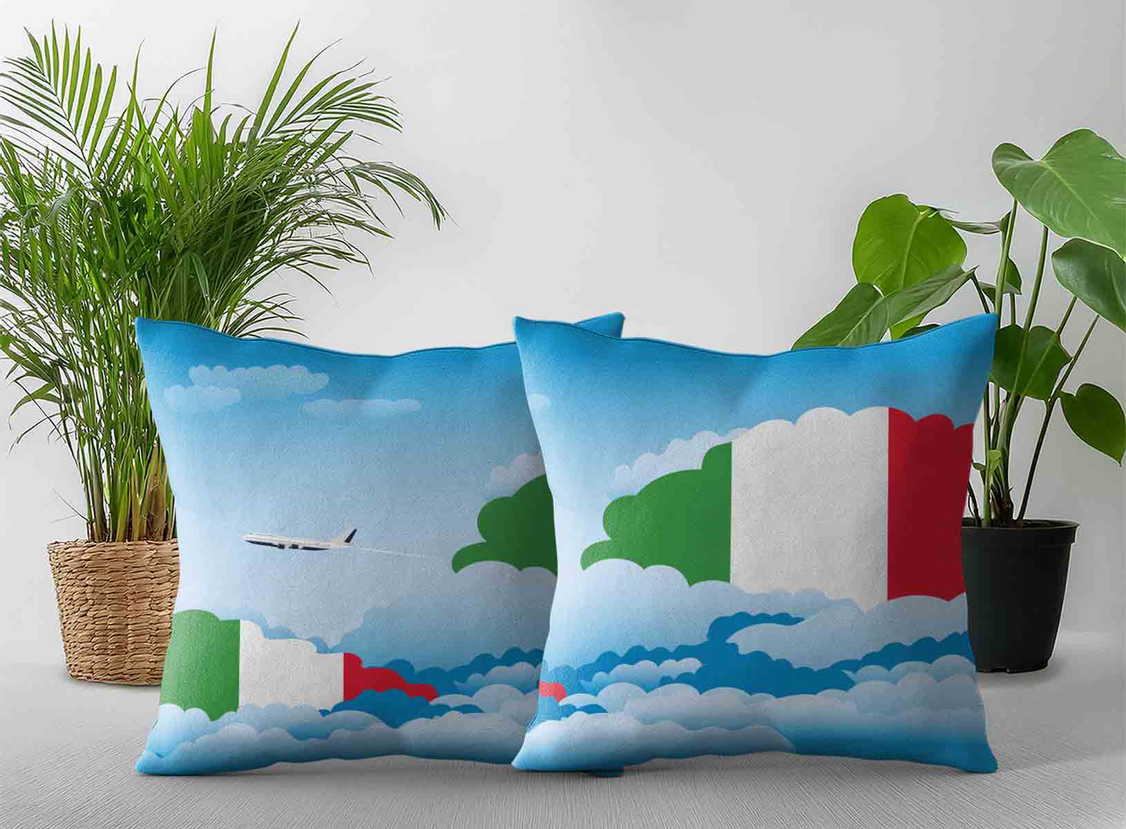 Italy World Airplane Day Clouds Square & Rectangle Pillow Cases | Aviation Sky Travel Decorative Throw Pillow Covers