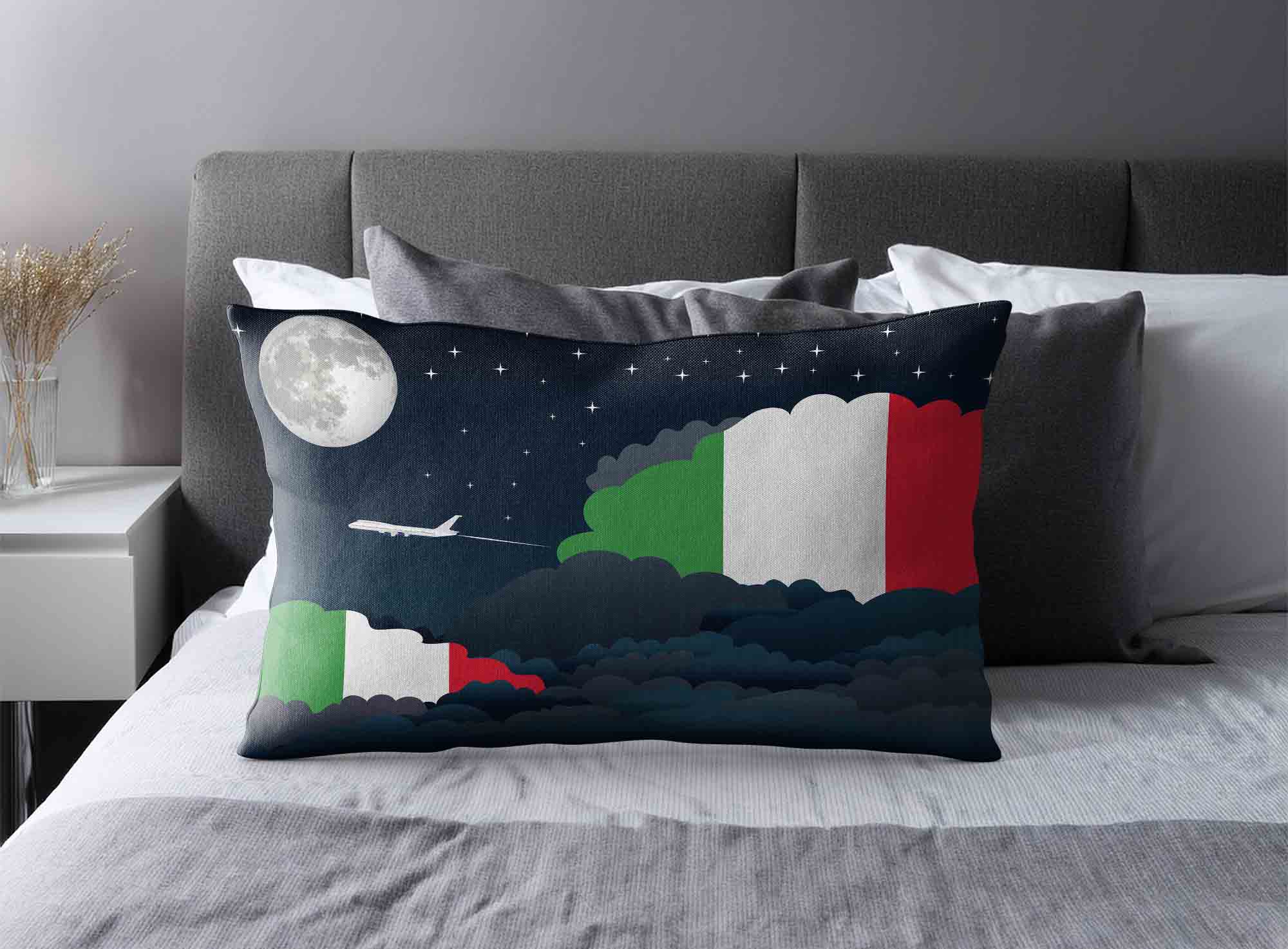Italy World Airplane Night Clouds Square & Rectangle Pillow Cases | Aviation Night Sky Decorative Throw Pillow Covers image 2