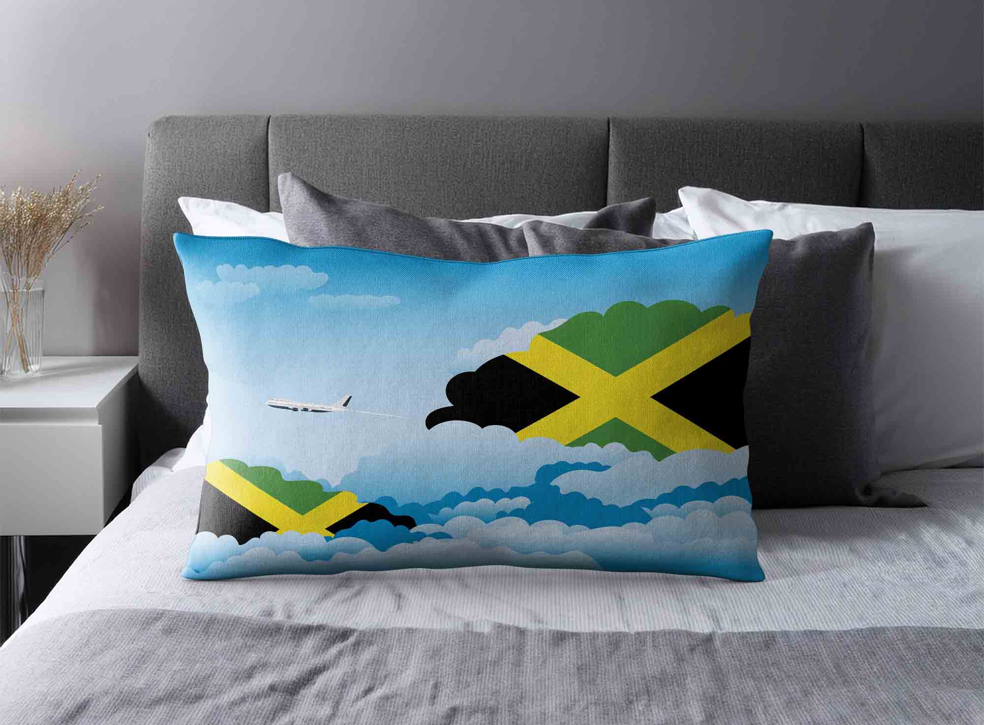Jamaica World Airplane Day Clouds Square & Rectangle Pillow Cases | Aviation Sky Travel Decorative Throw Pillow Covers image 2