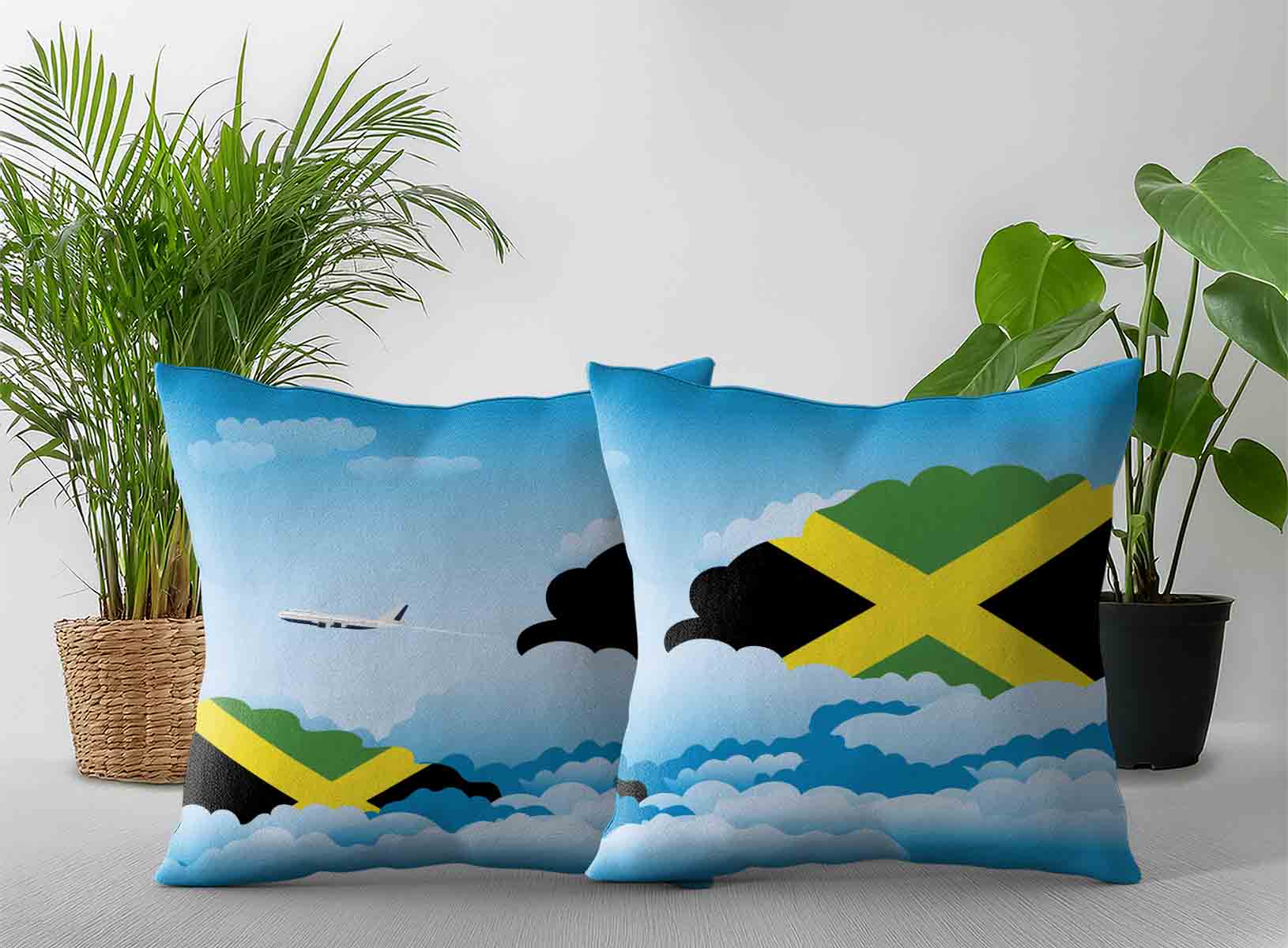 Jamaica World Airplane Day Clouds Square & Rectangle Pillow Cases | Aviation Sky Travel Decorative Throw Pillow Covers