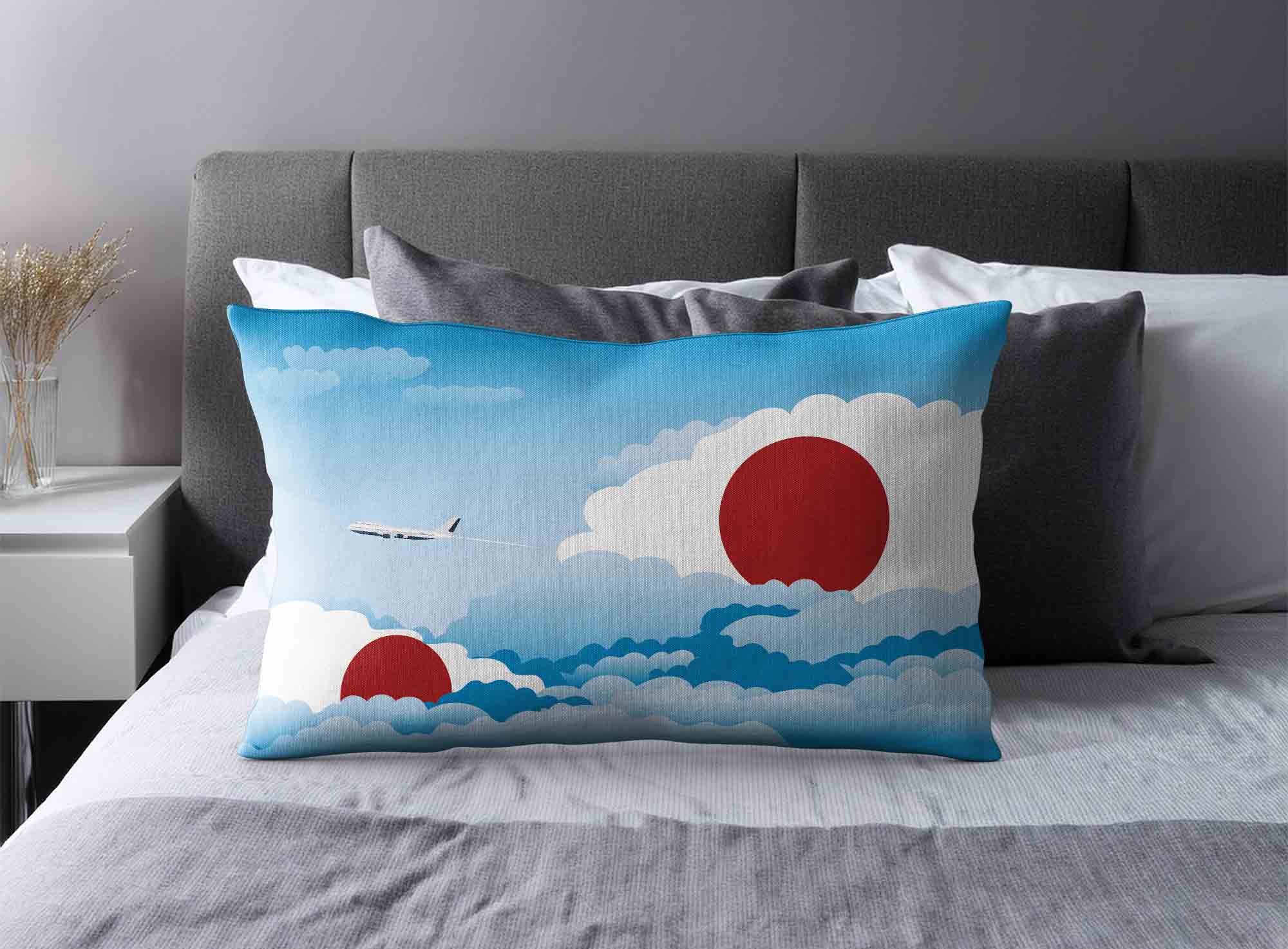 Japan World Airplane Day Clouds Square & Rectangle Pillow Cases | Aviation Sky Travel Decorative Throw Pillow Covers image 2