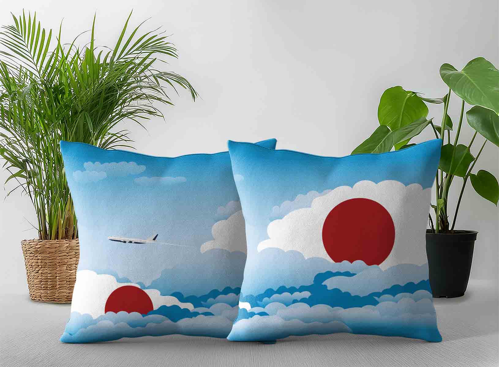 Japan World Airplane Day Clouds Square & Rectangle Pillow Cases | Aviation Sky Travel Decorative Throw Pillow Covers