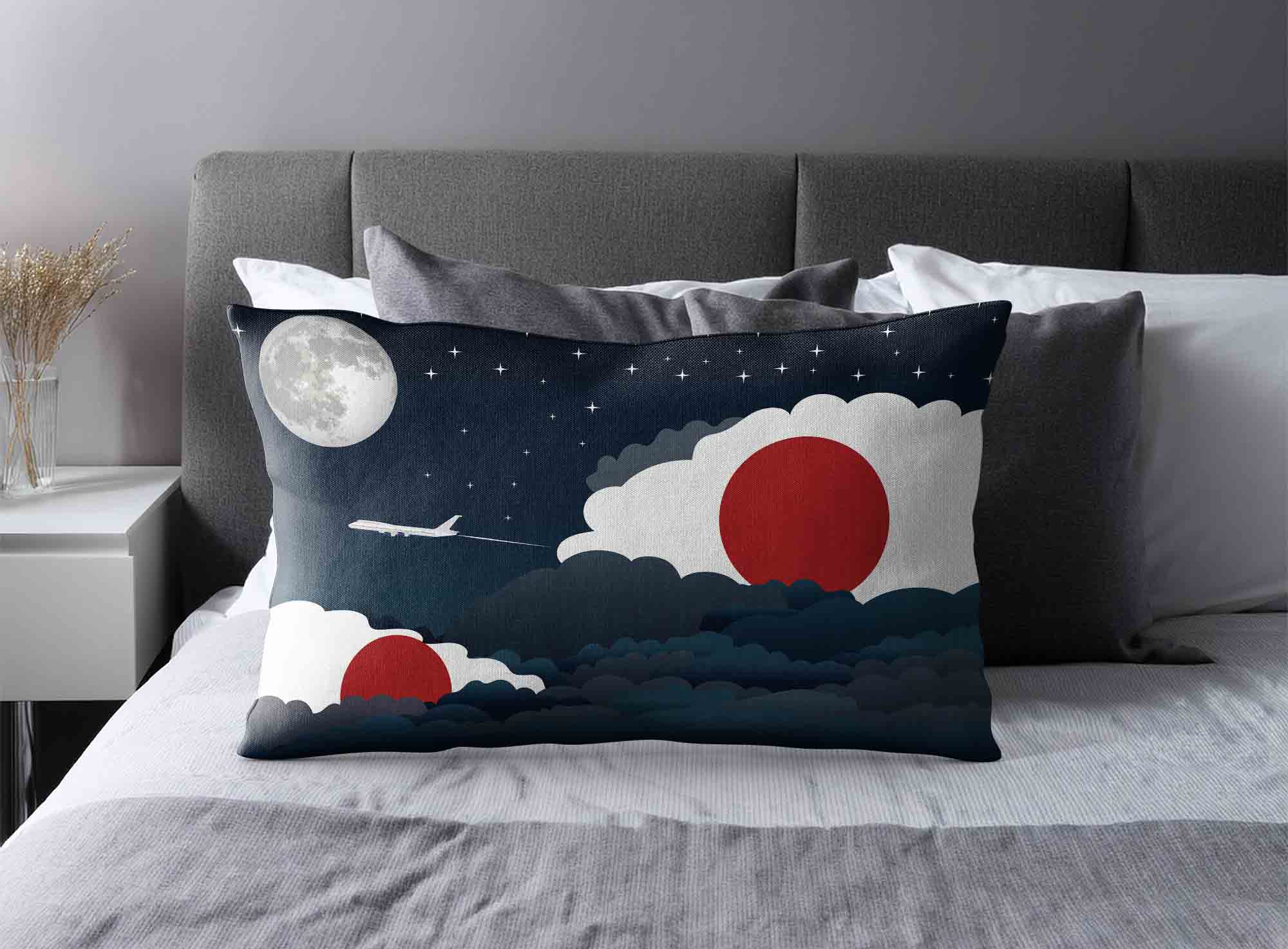 Japan World Airplane Night Clouds Square & Rectangle Pillow Cases | Aviation Night Sky Decorative Throw Pillow Covers image 2