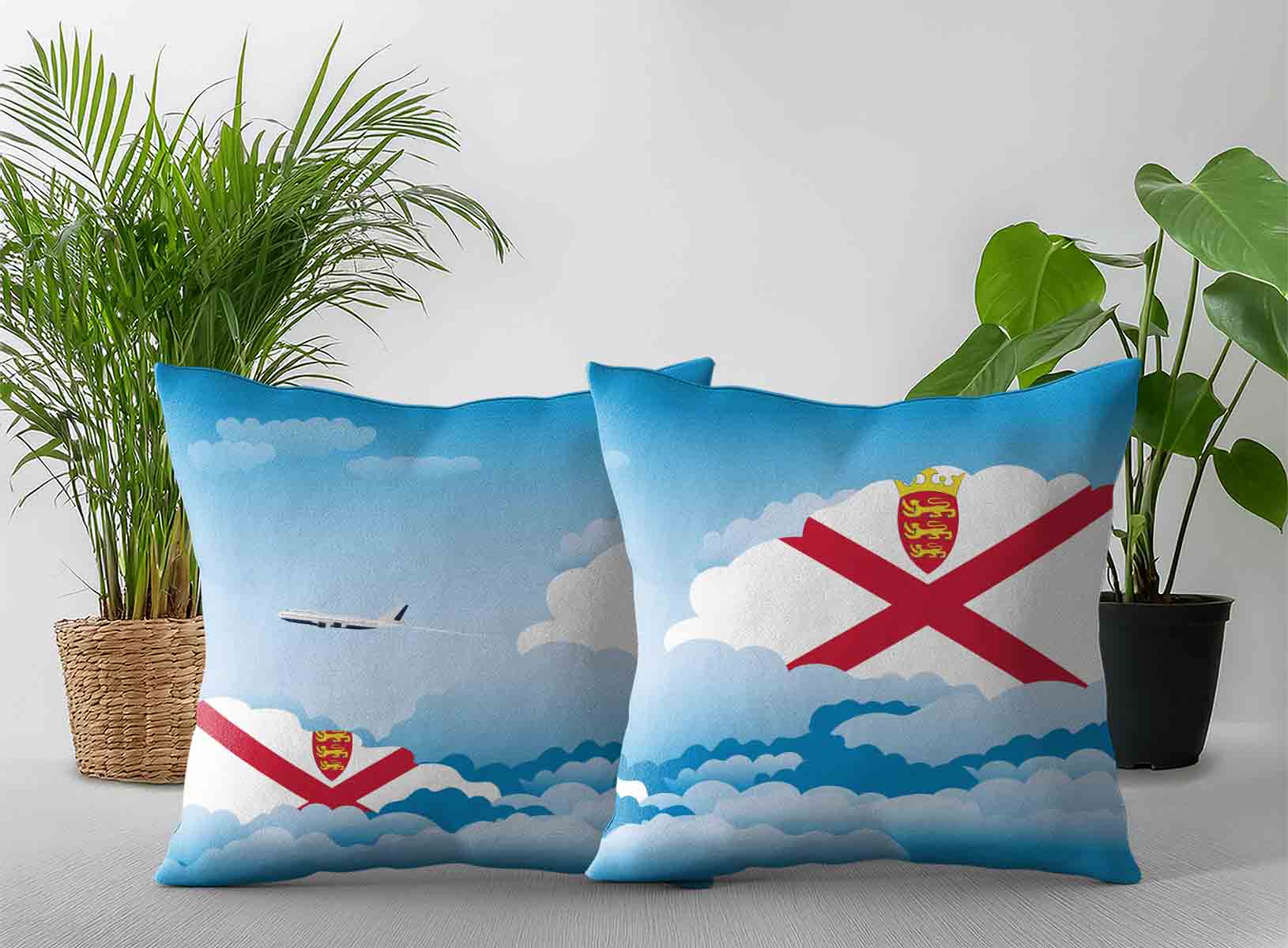 Jersey World Airplane Day Clouds Square & Rectangle Pillow Cases | Aviation Sky Travel Decorative Throw Pillow Covers