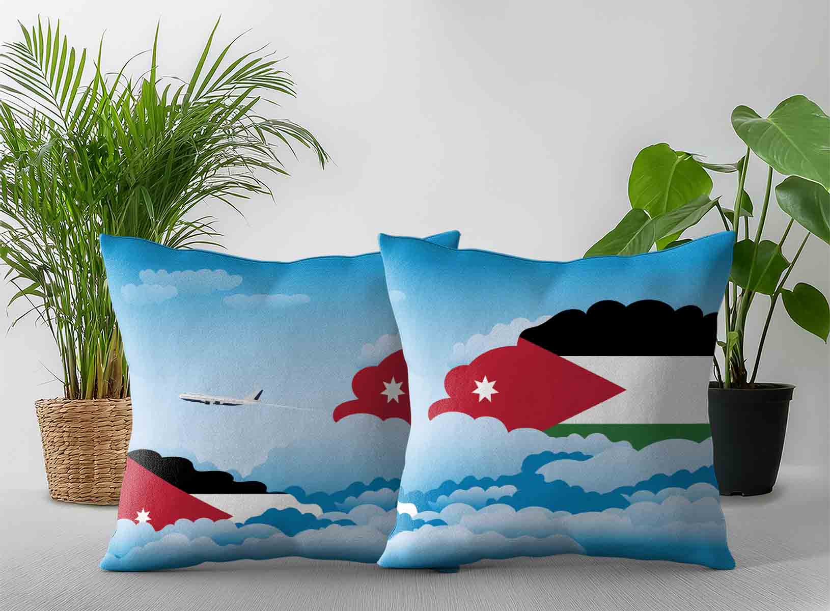 Jordan World Airplane Day Clouds Square & Rectangle Pillow Cases | Aviation Sky Travel Decorative Throw Pillow Covers