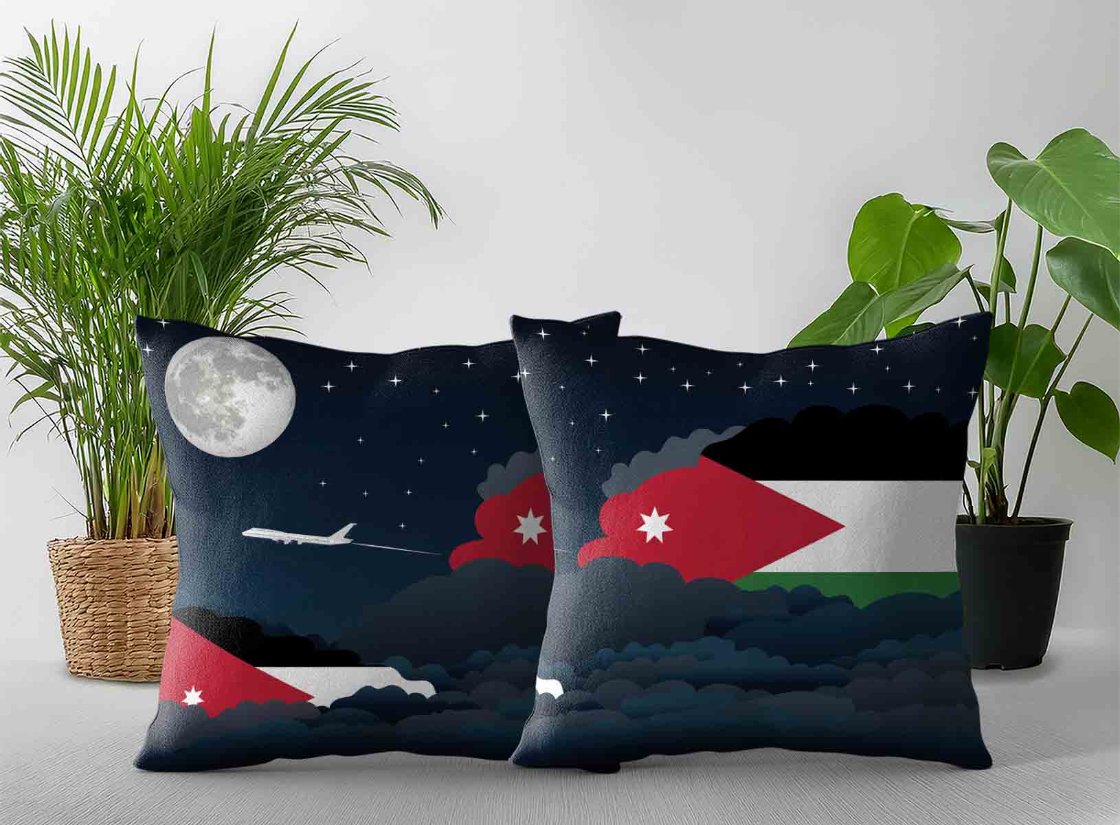 Jordan World Airplane Night Clouds Square & Rectangle Pillow Cases | Aviation Night Sky Decorative Throw Pillow Covers
