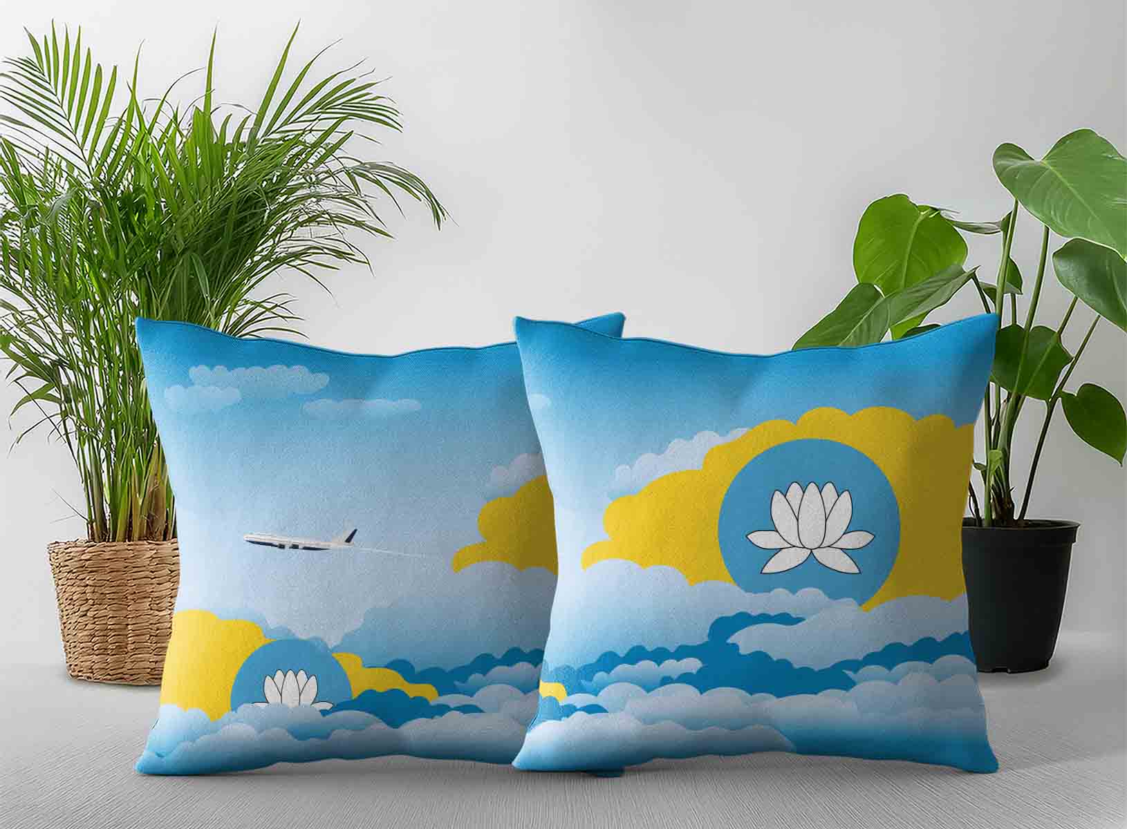 Kalmykia World Airplane Day Clouds Square & Rectangle Pillow Cases | Aviation Sky Travel Decorative Throw Pillow Covers