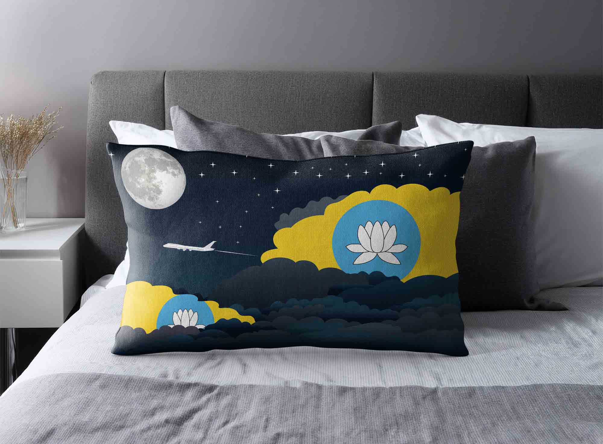 Kalmykia World Airplane Night Clouds Square & Rectangle Pillow Cases | Aviation Night Sky Decorative Throw Pillow Covers image 2