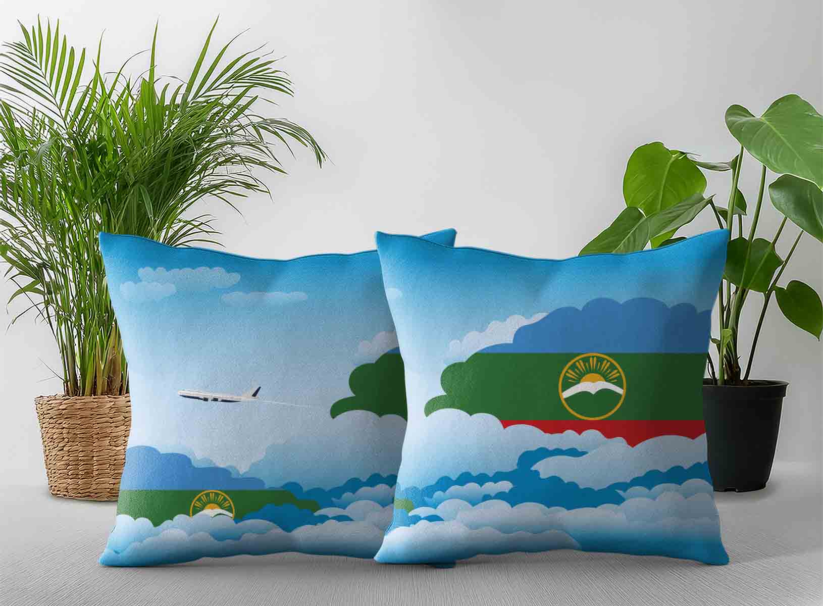 Karachay Cherkessia World Airplane Day Clouds Square & Rectangle Pillow Cases | Aviation Sky Travel Decorative Throw Pillow Covers