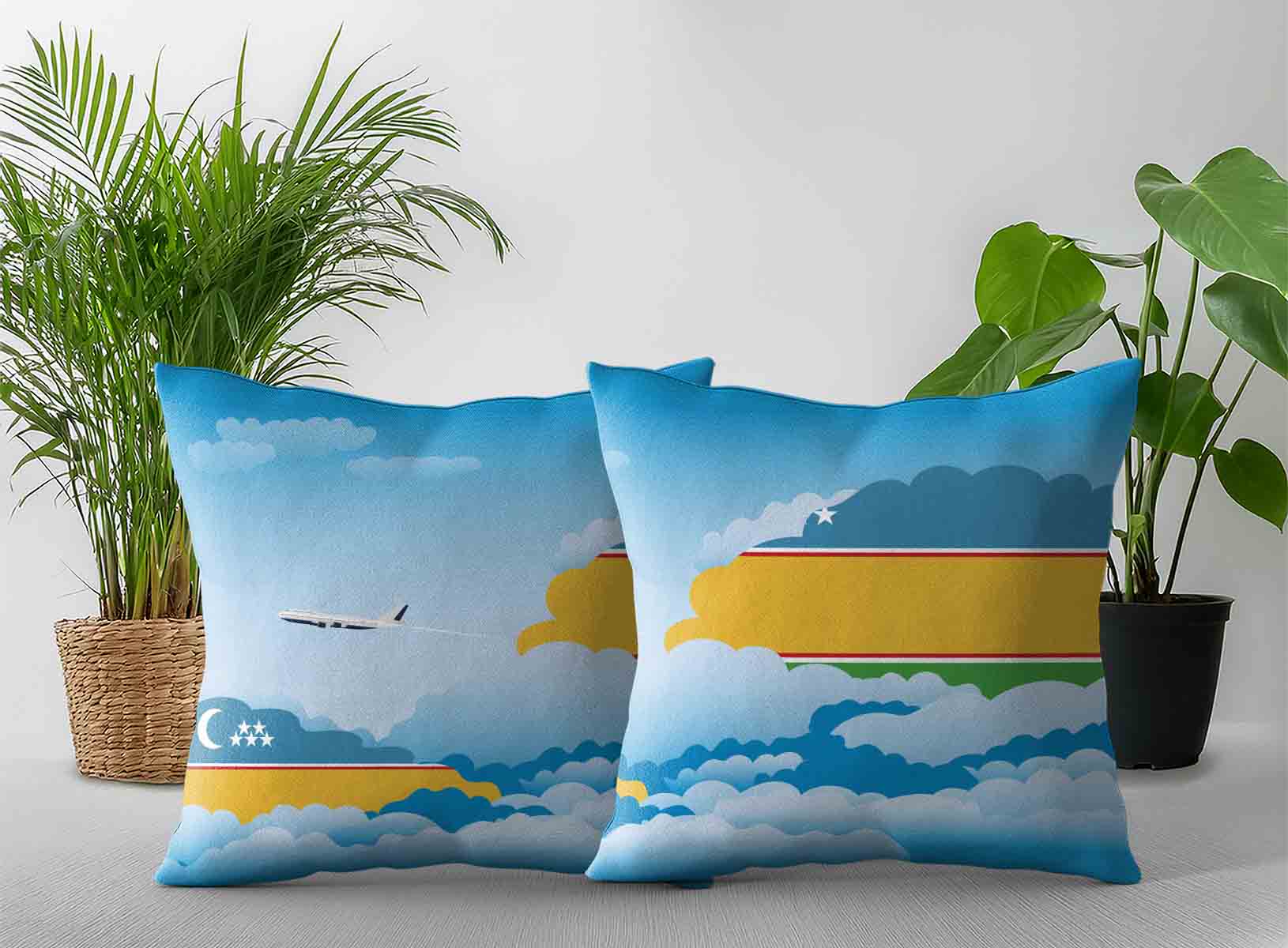 Karakalpakstan World Airplane Day Clouds Square & Rectangle Pillow Cases | Aviation Sky Travel Decorative Throw Pillow Covers