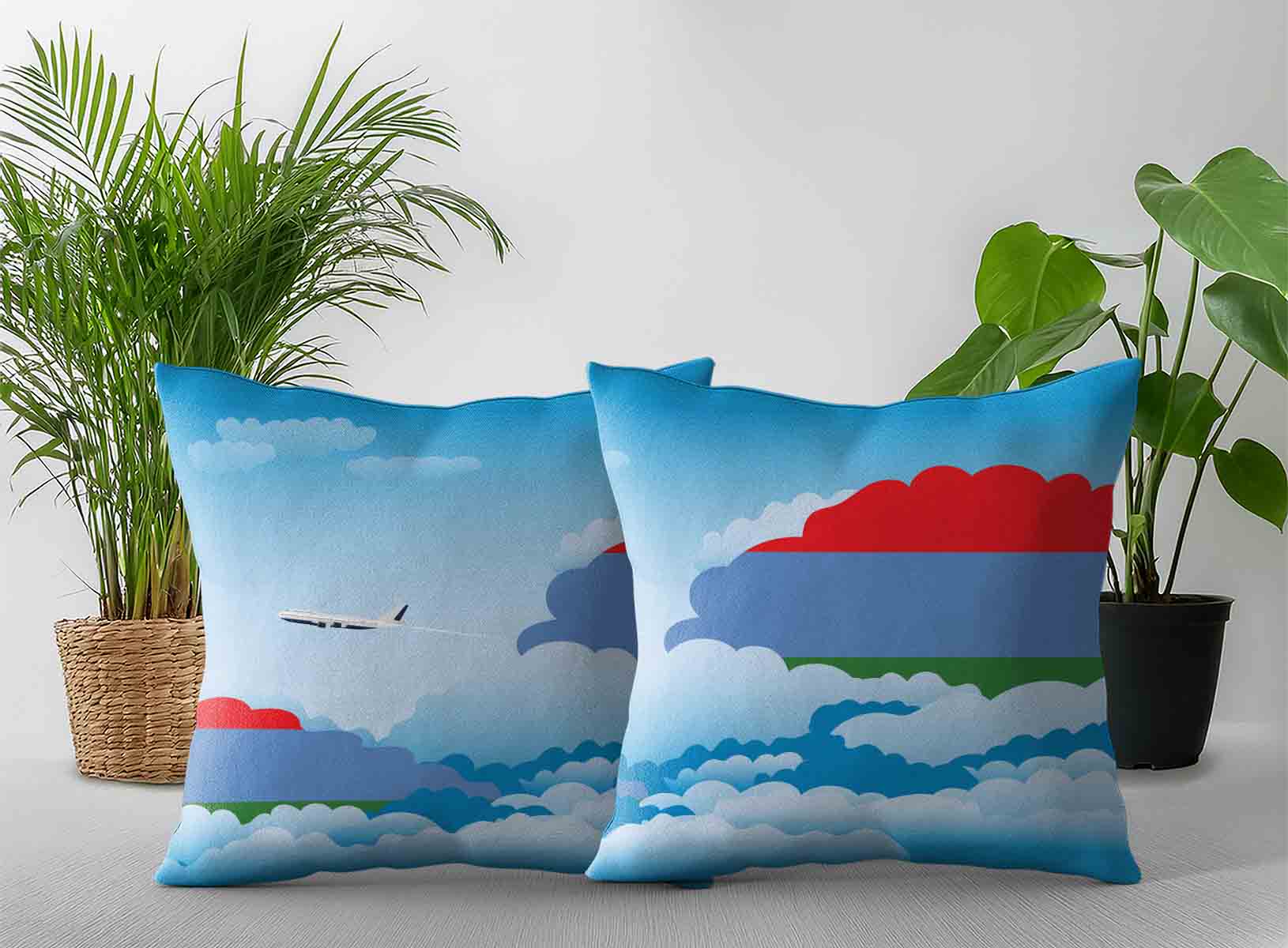 Karelia World Airplane Day Clouds Square & Rectangle Pillow Cases | Aviation Sky Travel Decorative Throw Pillow Covers