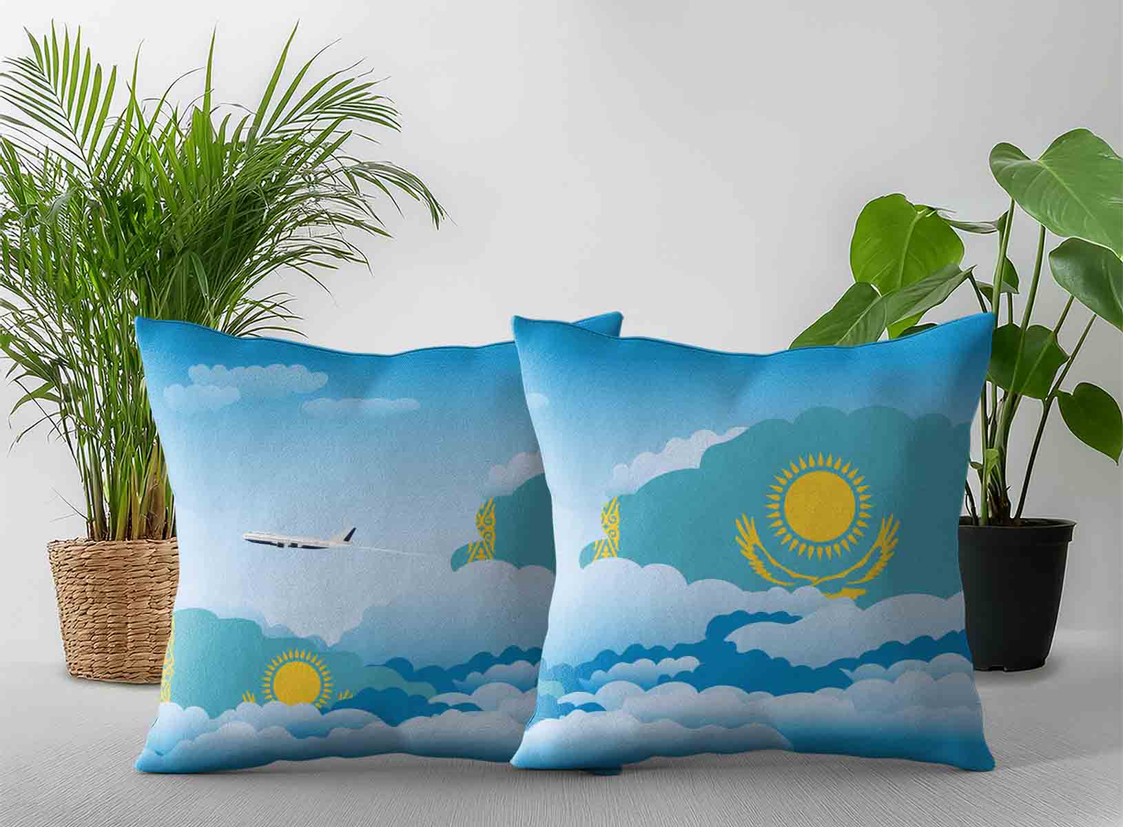 Kazakhstan World Airplane Day Clouds Square & Rectangle Pillow Cases | Aviation Sky Travel Decorative Throw Pillow Covers
