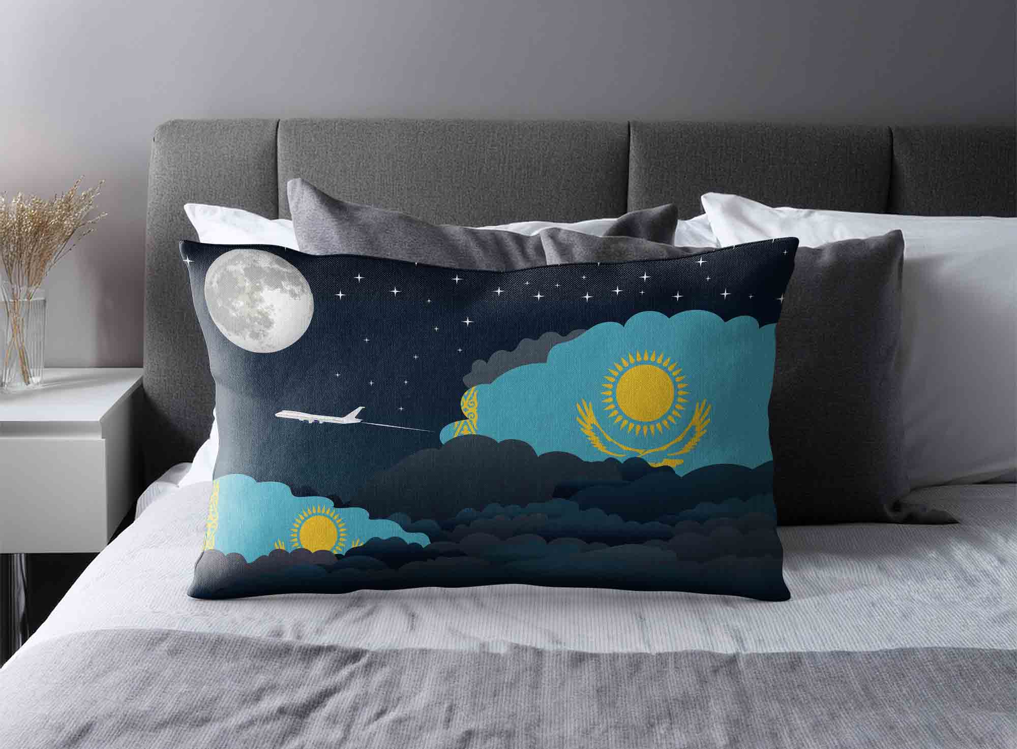 Kazakhstan World Airplane Night Clouds Square & Rectangle Pillow Cases | Aviation Night Sky Decorative Throw Pillow Covers image 2