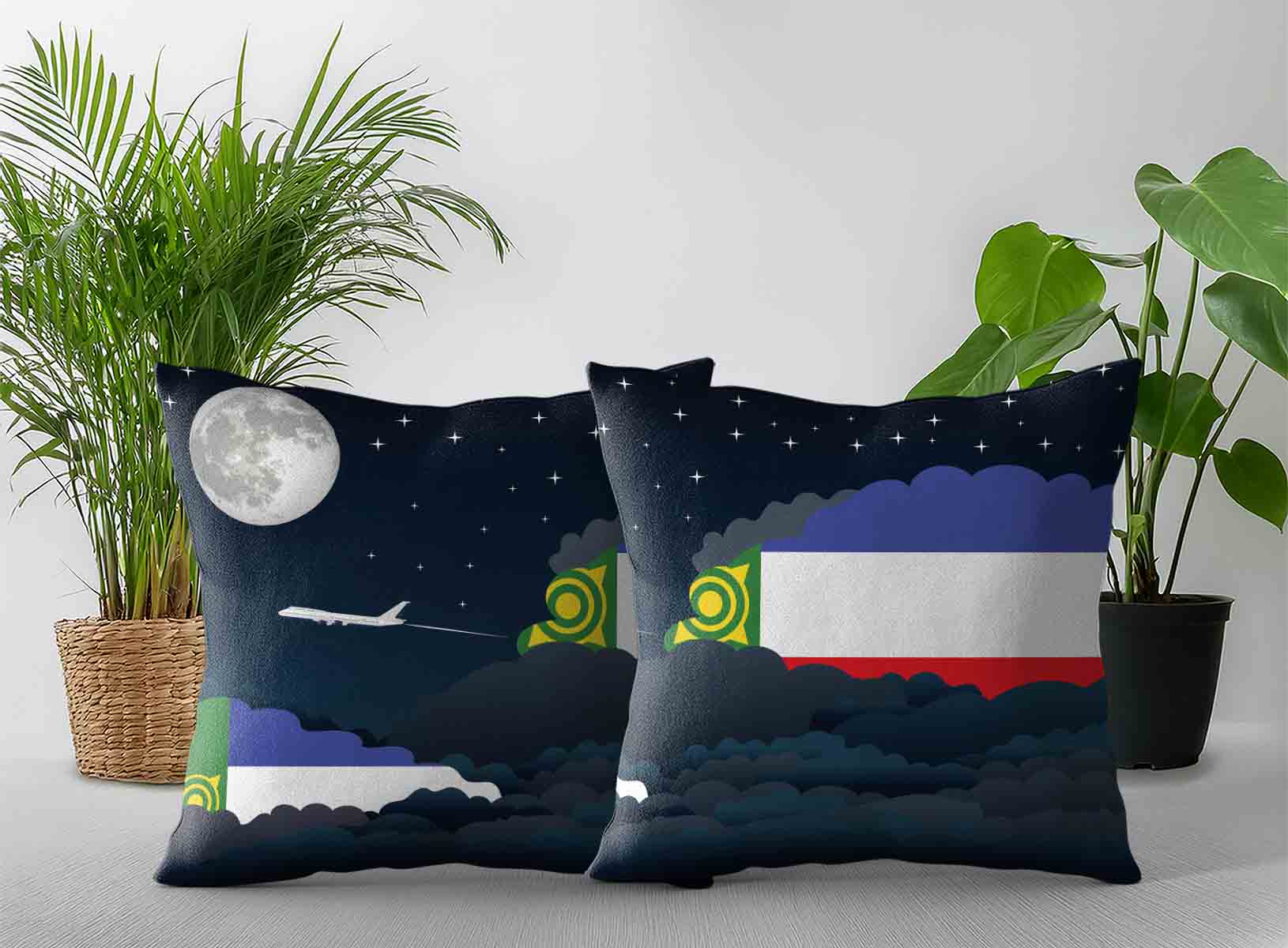 Khakassia World Airplane Night Clouds Square & Rectangle Pillow Cases | Aviation Night Sky Decorative Throw Pillow Covers