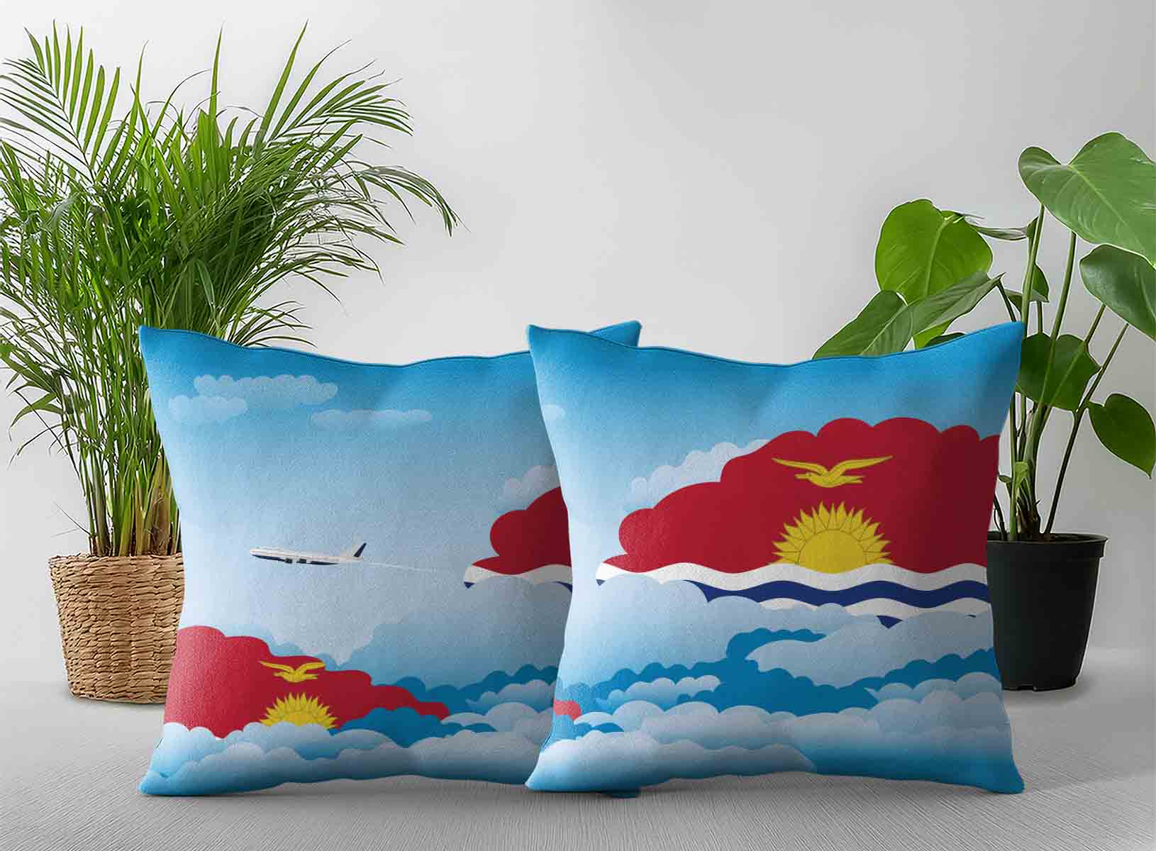 Kiribati World Airplane Day Clouds Square & Rectangle Pillow Cases | Aviation Sky Travel Decorative Throw Pillow Covers