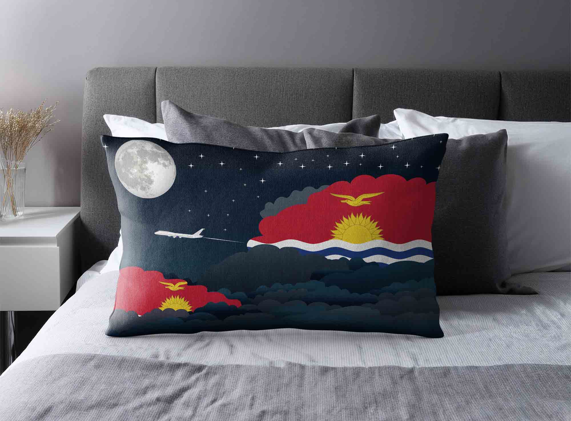 Kiribati World Airplane Night Clouds Square & Rectangle Pillow Cases | Aviation Night Sky Decorative Throw Pillow Covers image 2