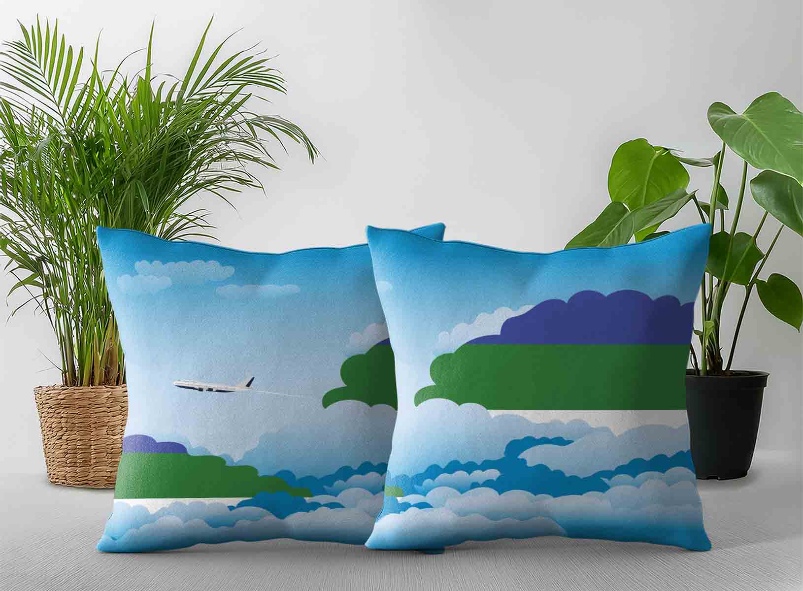 Komi World Airplane Day Clouds Square & Rectangle Pillow Cases | Aviation Sky Travel Decorative Throw Pillow Covers